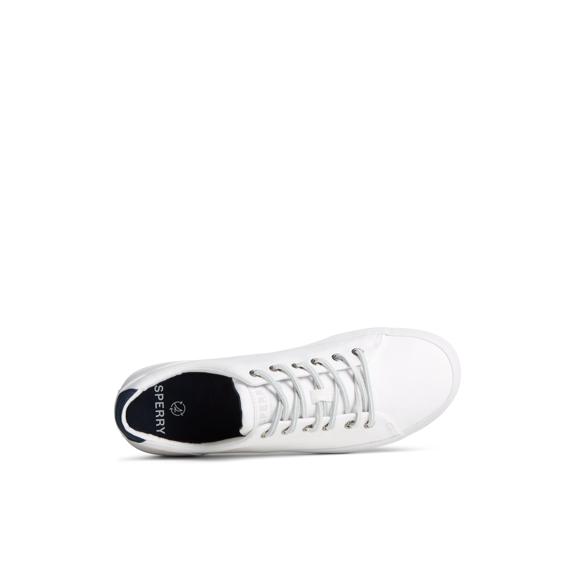 Top-down view of the White SeaCycled™ Striper II Textile Sneaker Vulcanized Sneaker