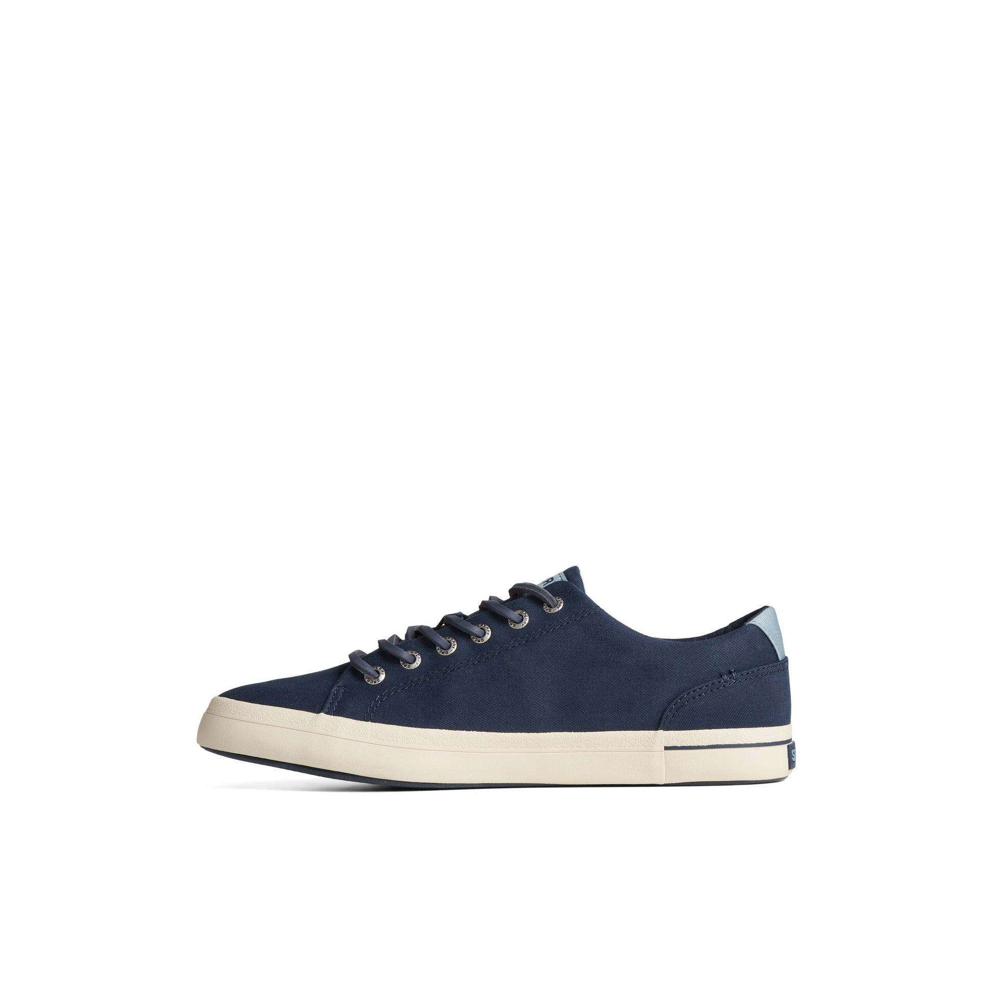 Side view of Navy SeaCycled™ Striper II Textile Sneaker Vulcanized Sneaker