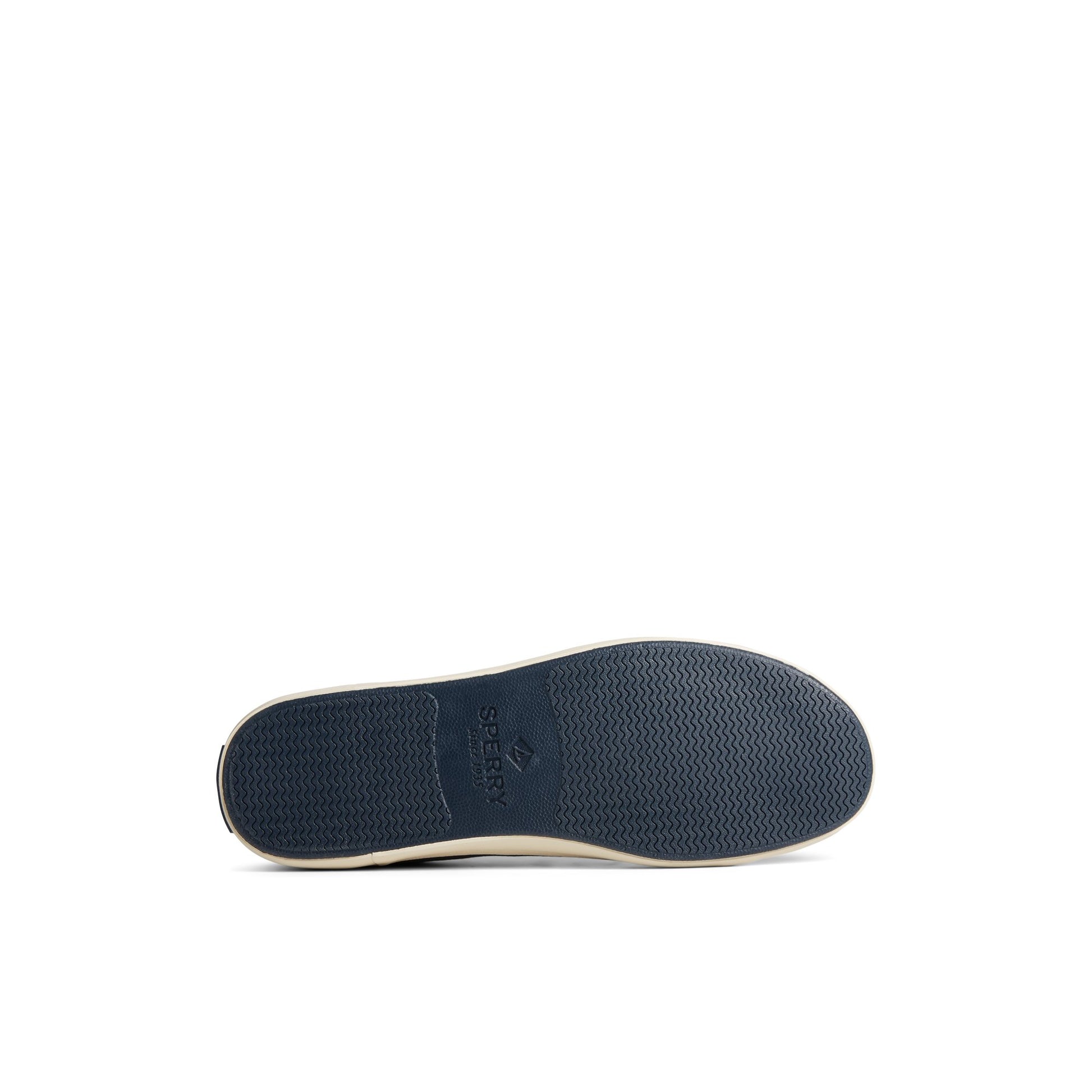 View of Navy SeaCycled™ Striper II Textile Sneaker Vulcanized Sneaker's sole