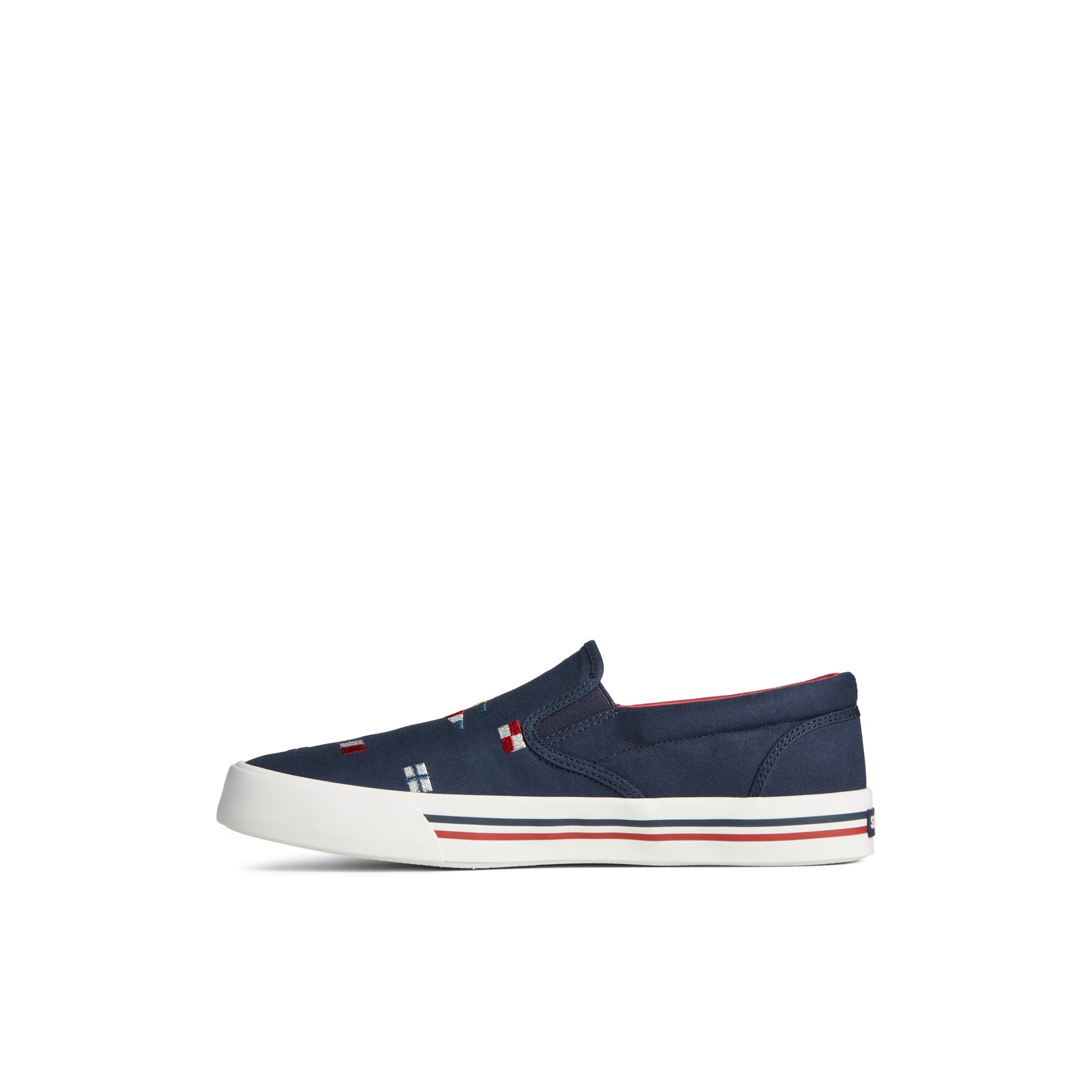 Side view of Navy Striper II Nautical Slip On Sneaker Vulcanized Slip-on Sneaker