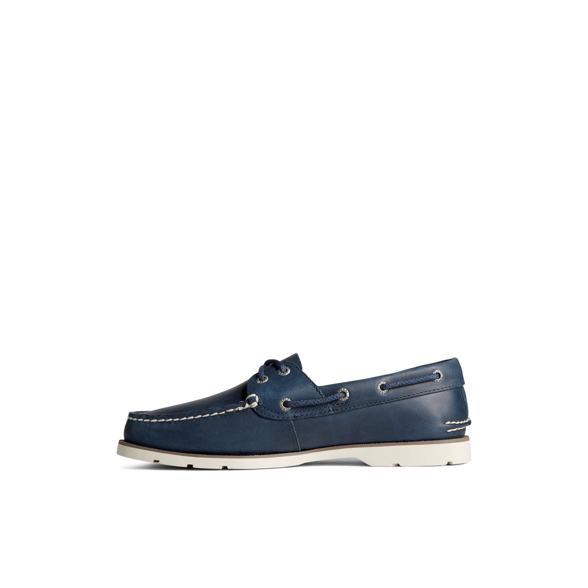 Side view of Navy Leeward Two-Tone Boat Shoe Boat Shoes