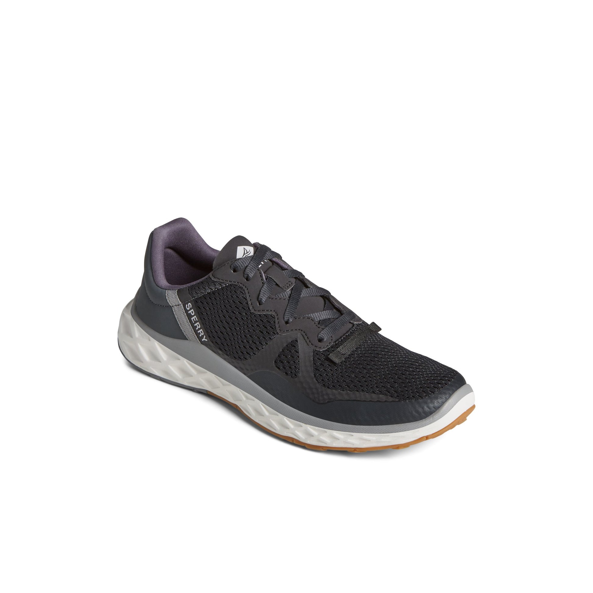 Three-quarter angle of Black SeaCycled™ Headsail Sneaker Sport Sneaker's front side