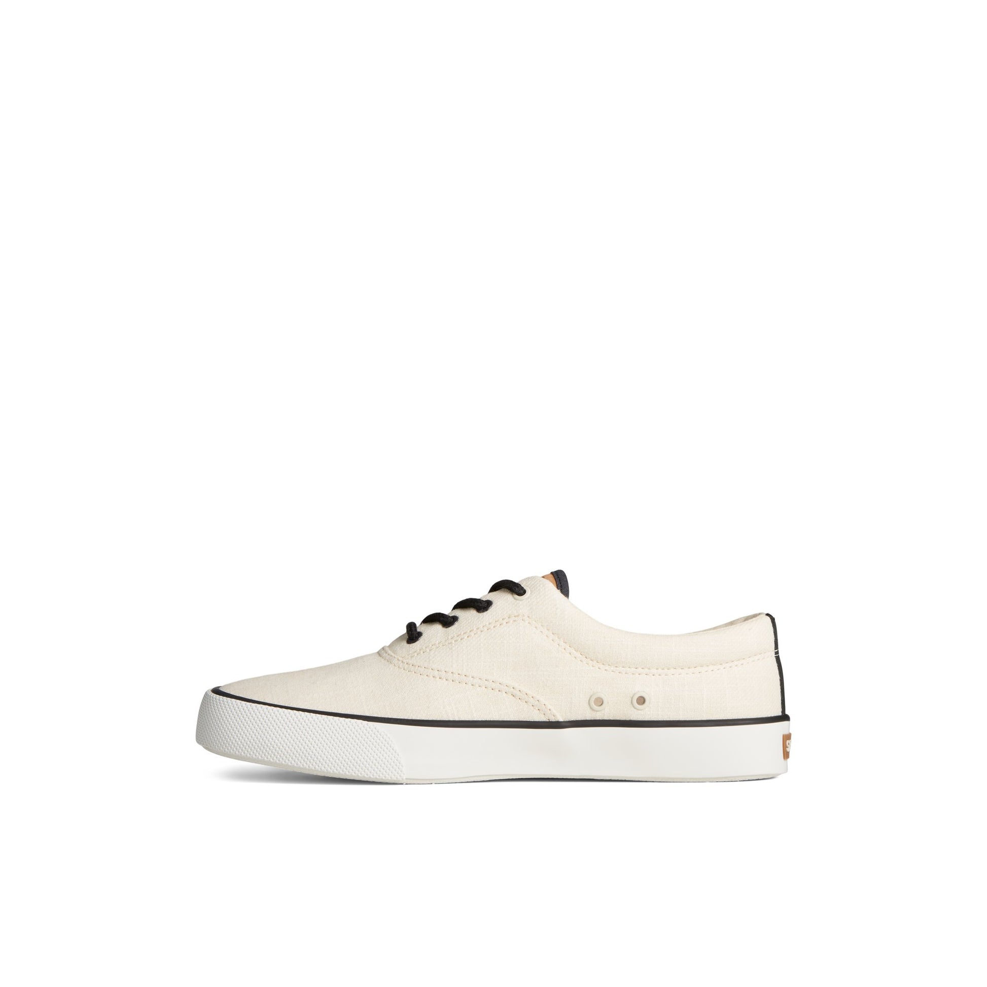 Side view of White Striper II Slub Linen Sneaker Vulcanized Sneaker