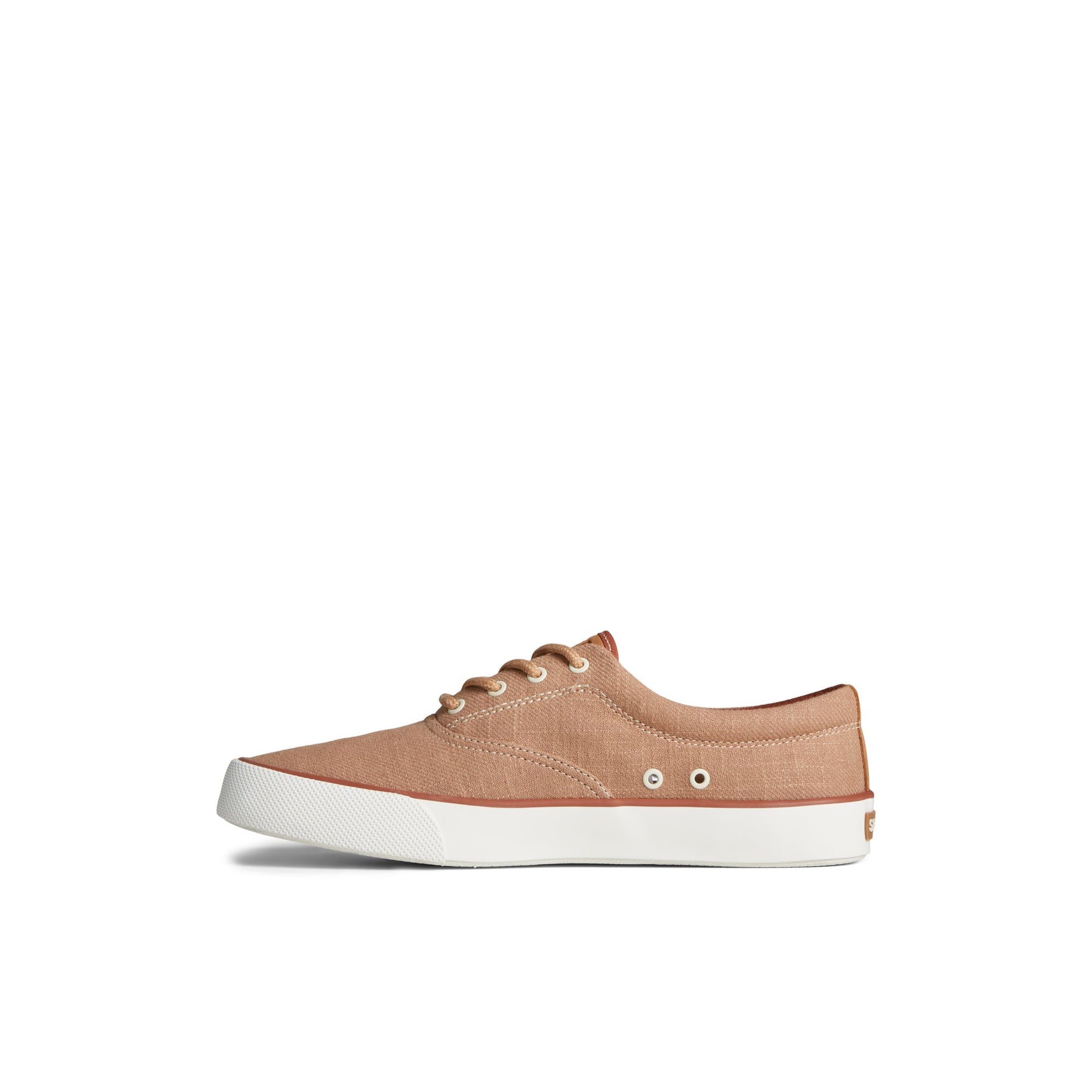Side view of Medium Beige Striper II Slub Linen Sneaker Vulcanized Sneaker