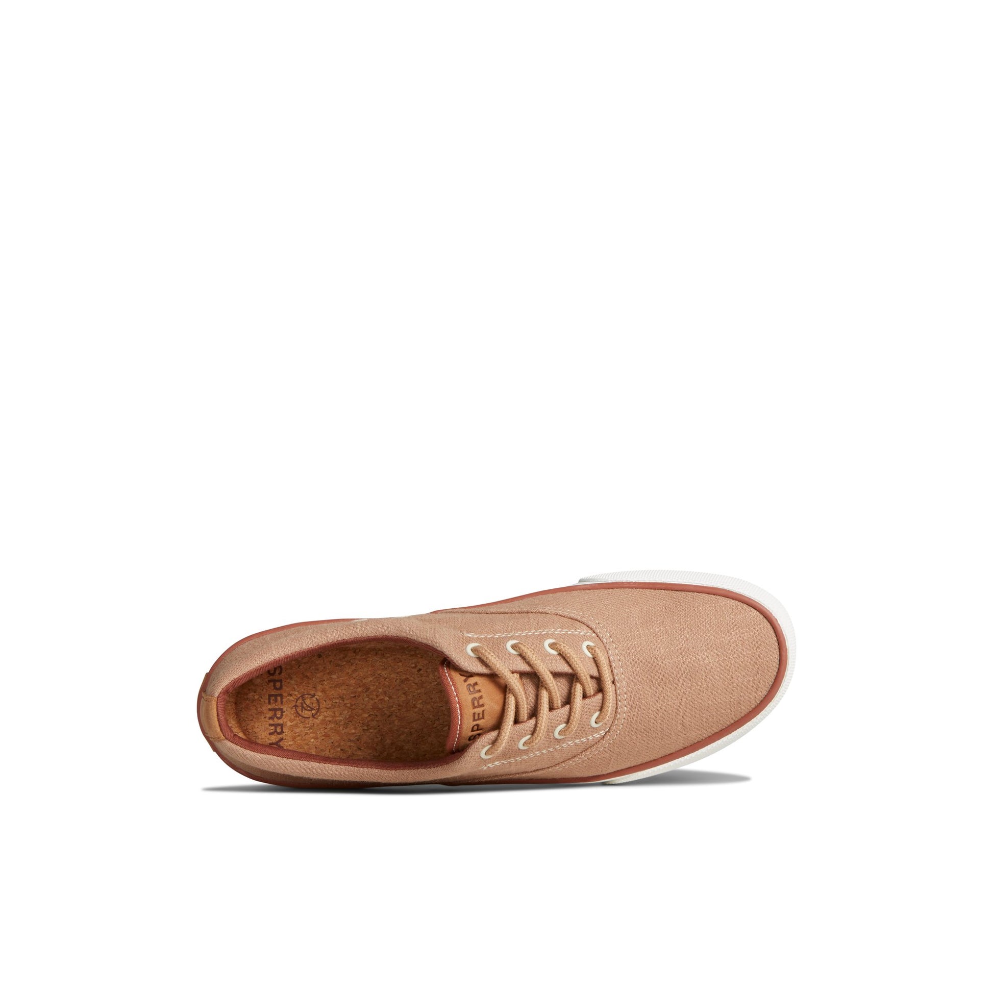 Top-down view of the Medium Beige Striper II Slub Linen Sneaker Vulcanized Sneaker