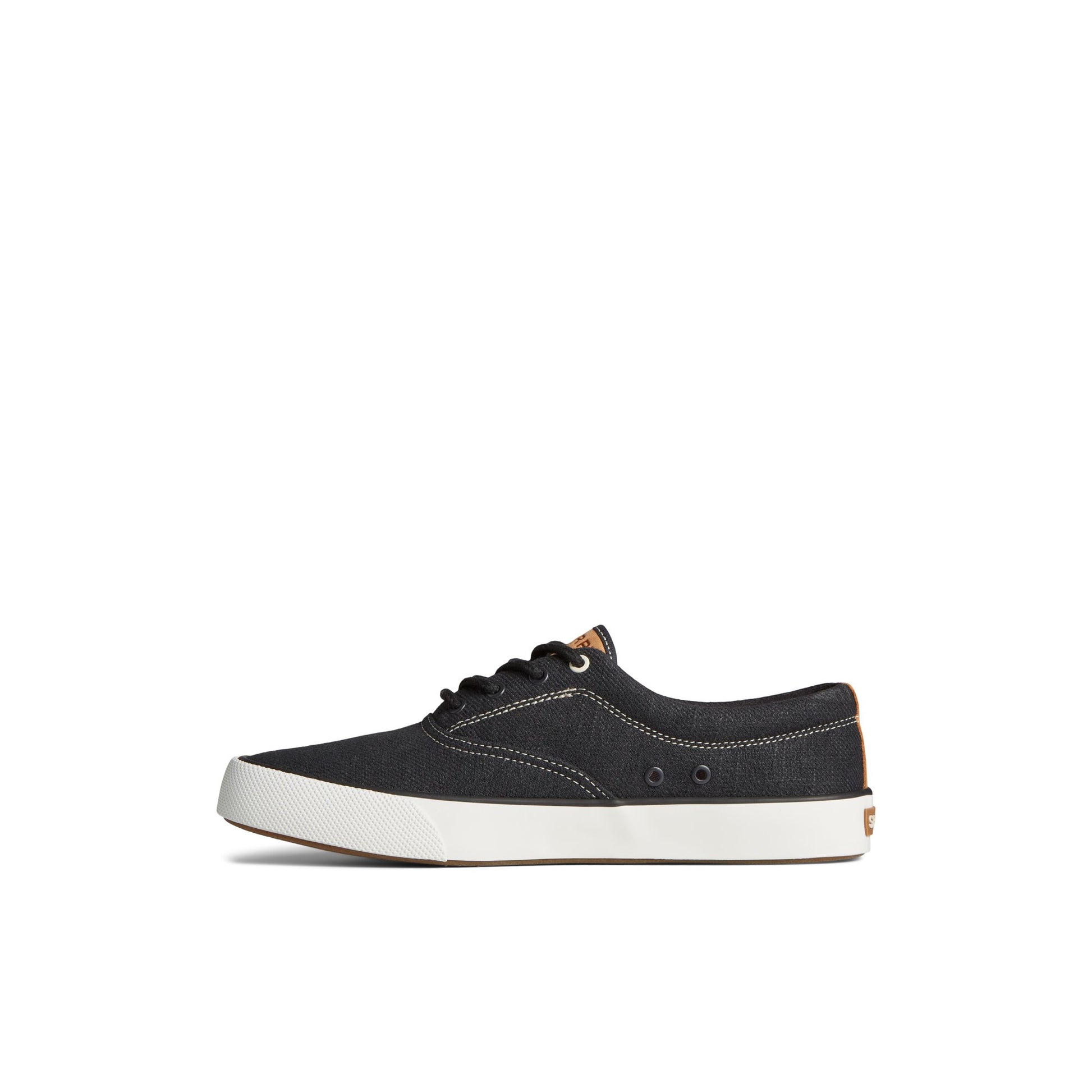 Side view of Black Striper II Slub Linen Sneaker Vulcanized Sneaker