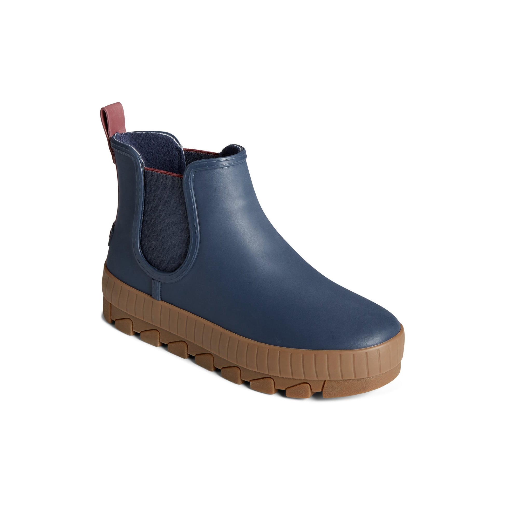 Three-quarter angle of Navy Torrent Chelsea Waterproof Rain Boot Chelsea Rain Boot's front side