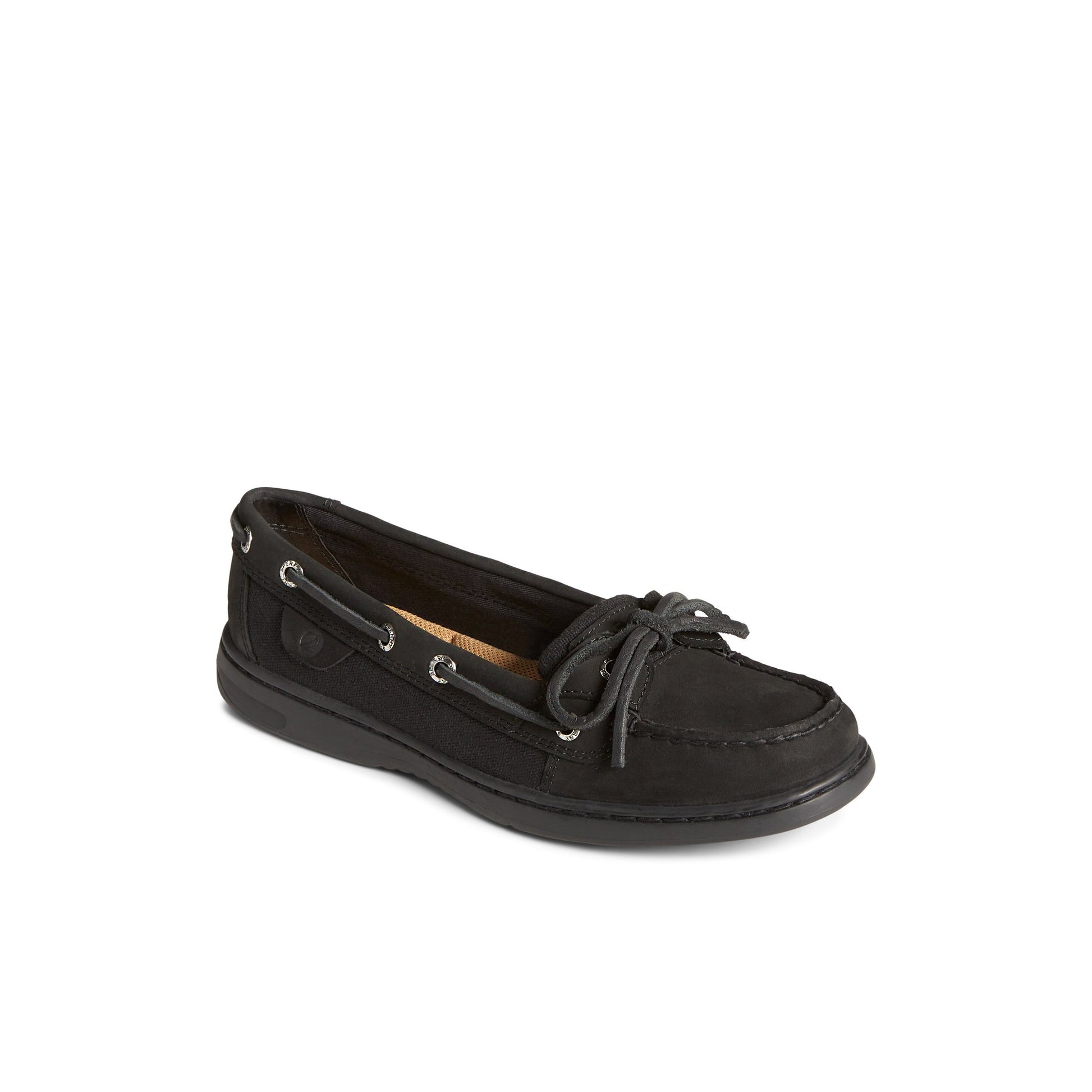Three-quarter angle of Black Angelfish Boat Shoe Boat Shoes's front side