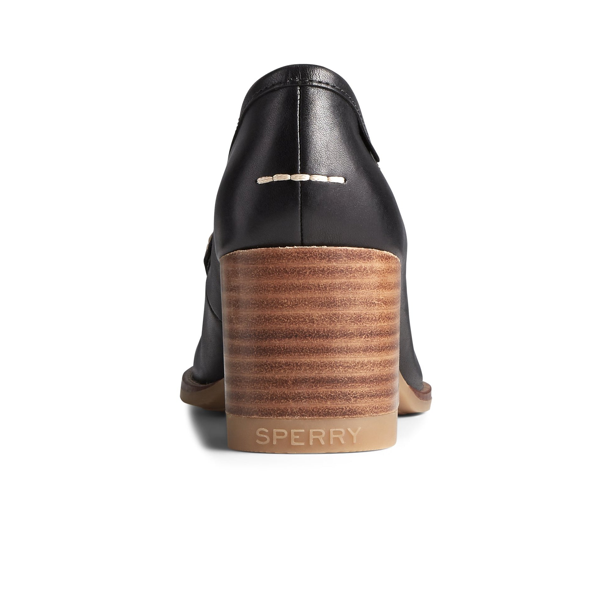Close-up of the Black Seaport Penny Heel Leather Loafer Penny Loafer