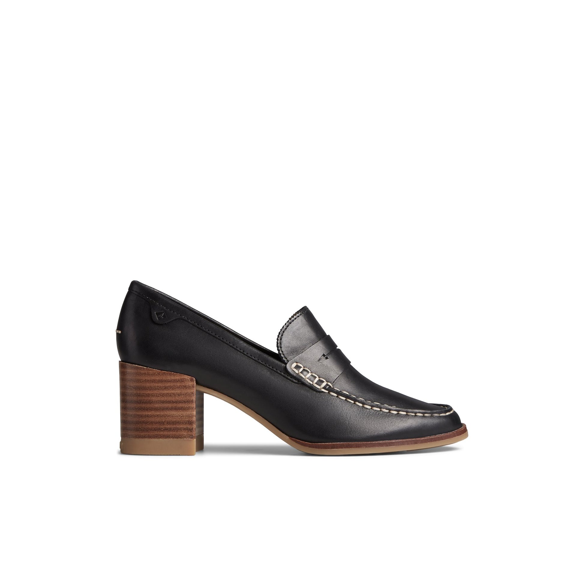 Main View of Black Seaport Penny Heel Leather Loafer Penny Loafer for Womens