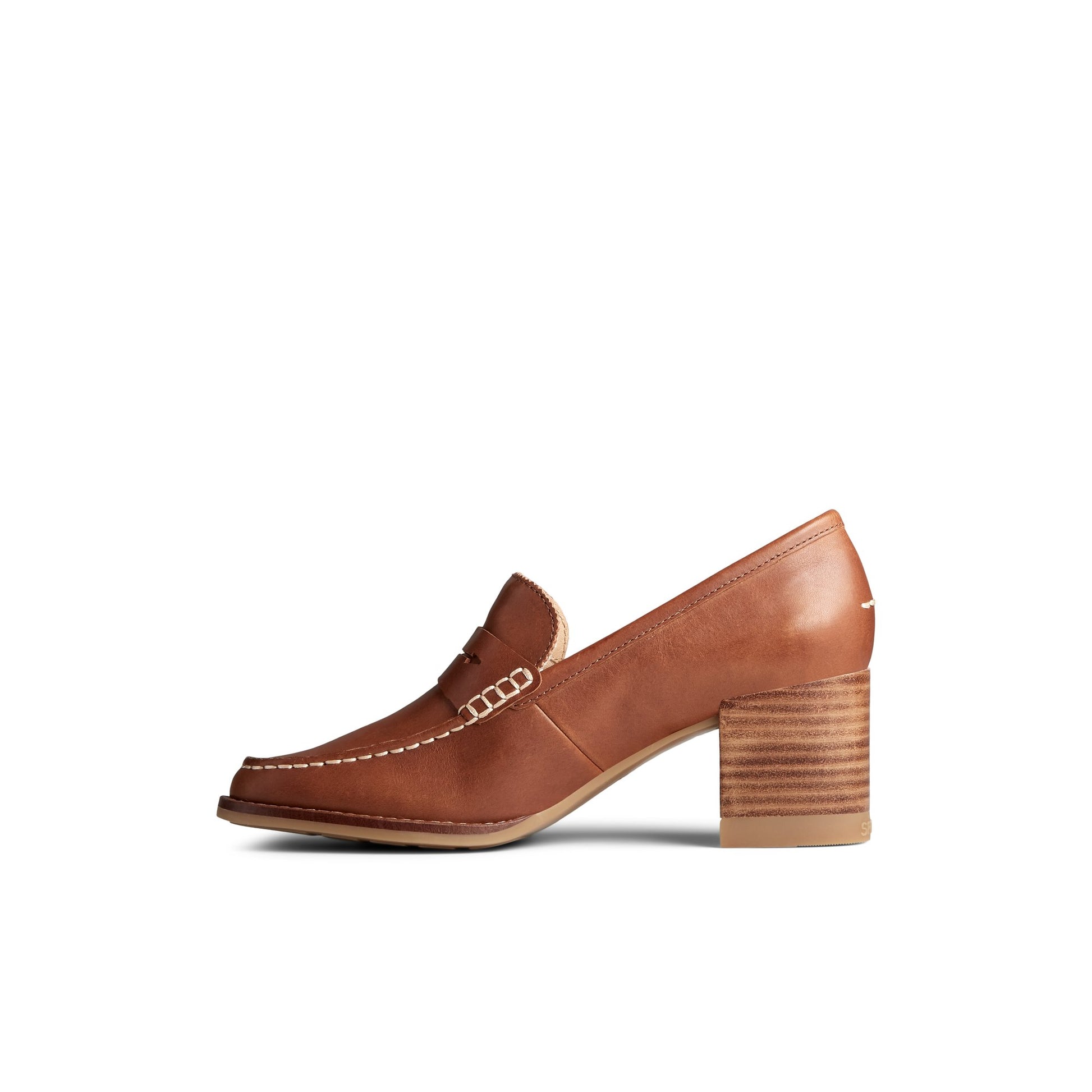 Side view of Medium Beige Seaport Penny Heel Leather Loafer Penny Loafer
