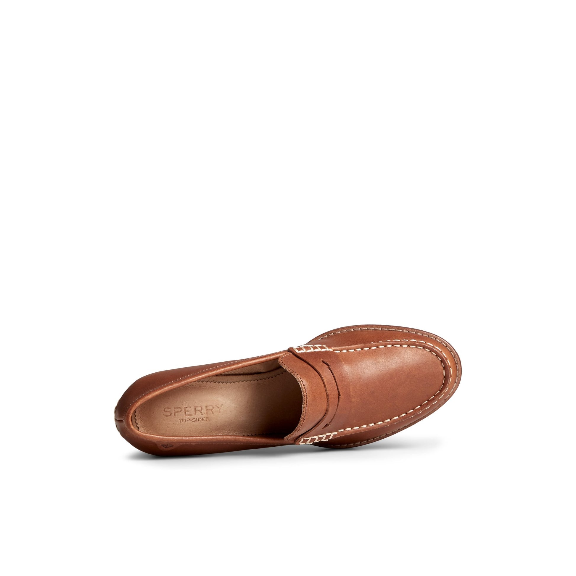 Top-down view of the Medium Beige Seaport Penny Heel Leather Loafer Penny Loafer