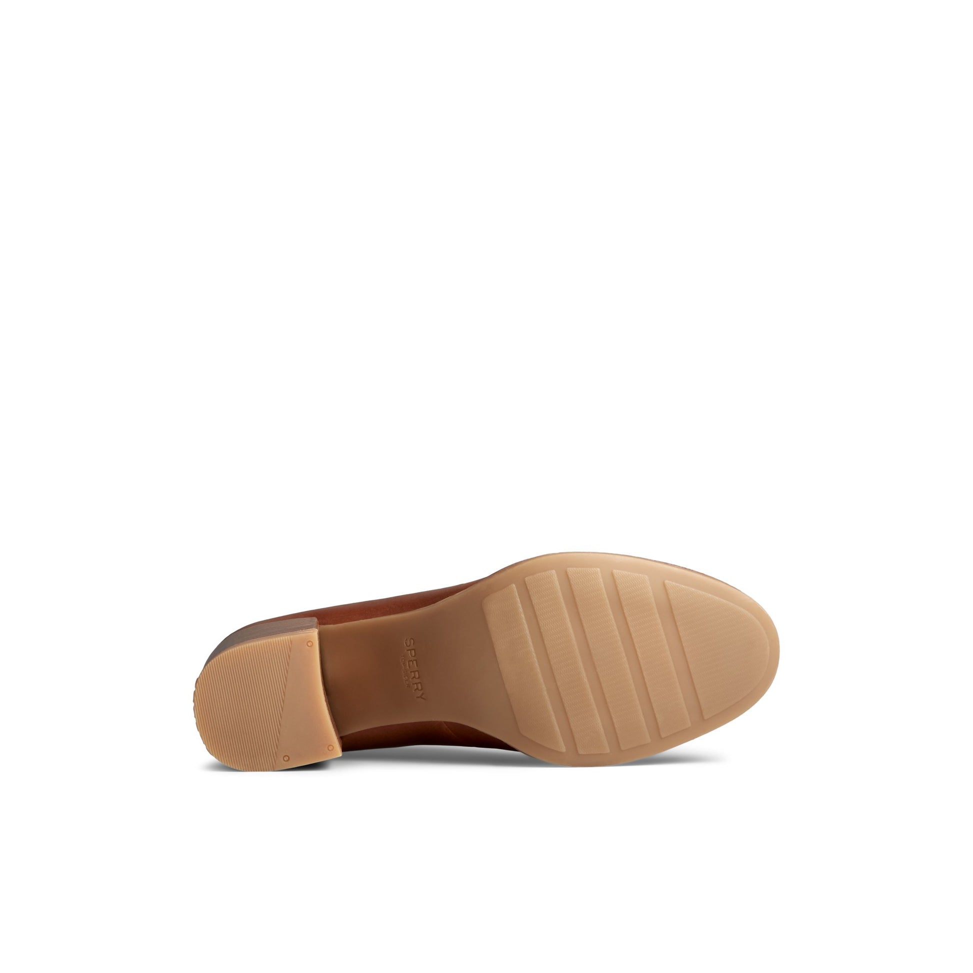 View of Medium Beige Seaport Penny Heel Leather Loafer Penny Loafer's sole