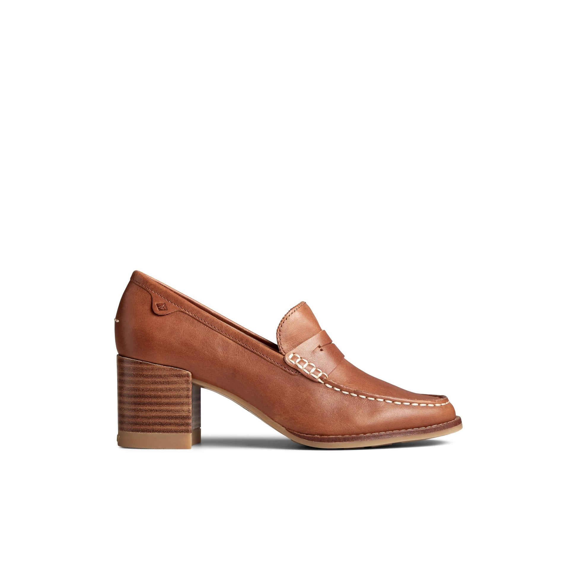 Main View of Medium Beige Seaport Penny Heel Leather Loafer Penny Loafer for Womens