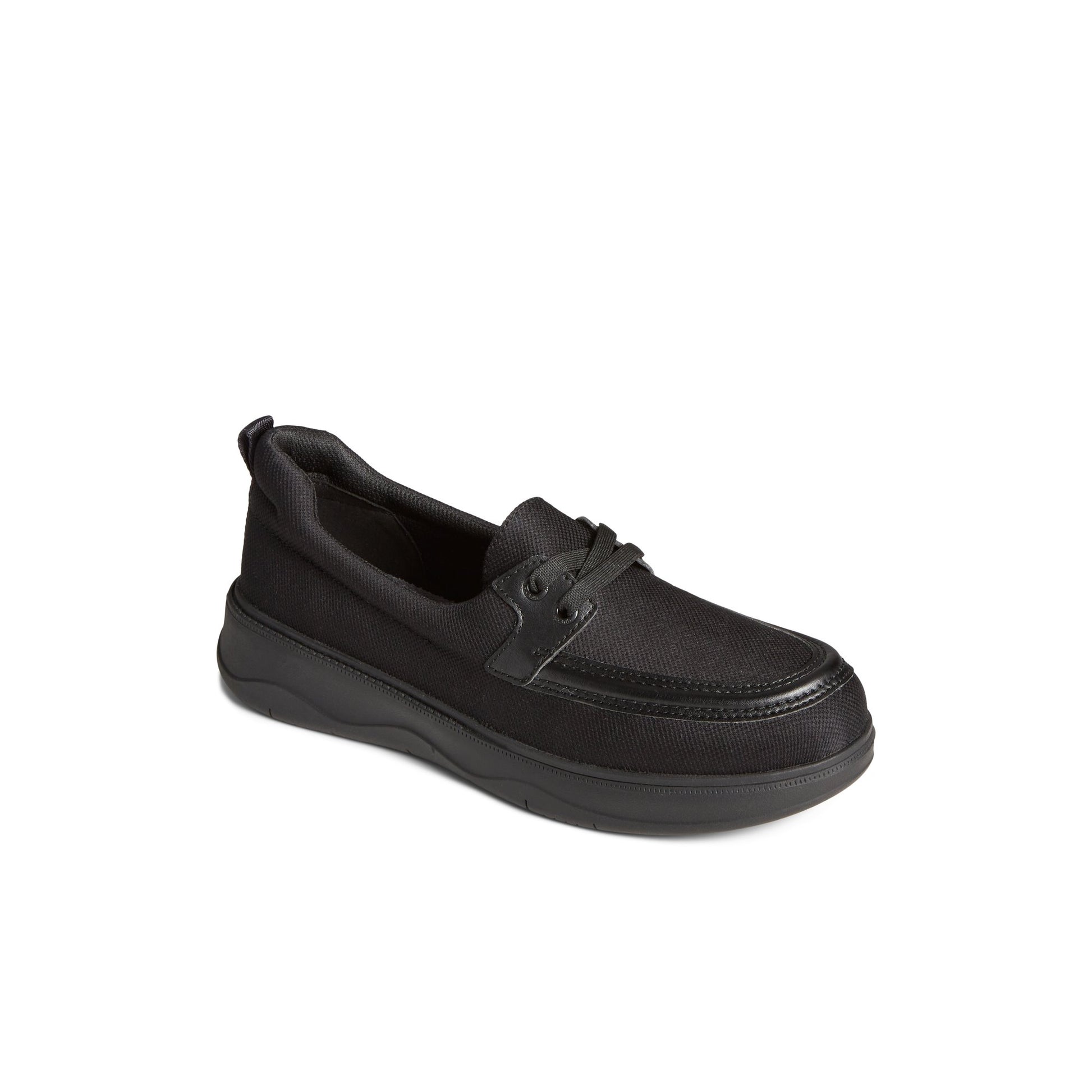 Three-quarter angle of Black Skipper Boat Shoe Boat Shoes's front side