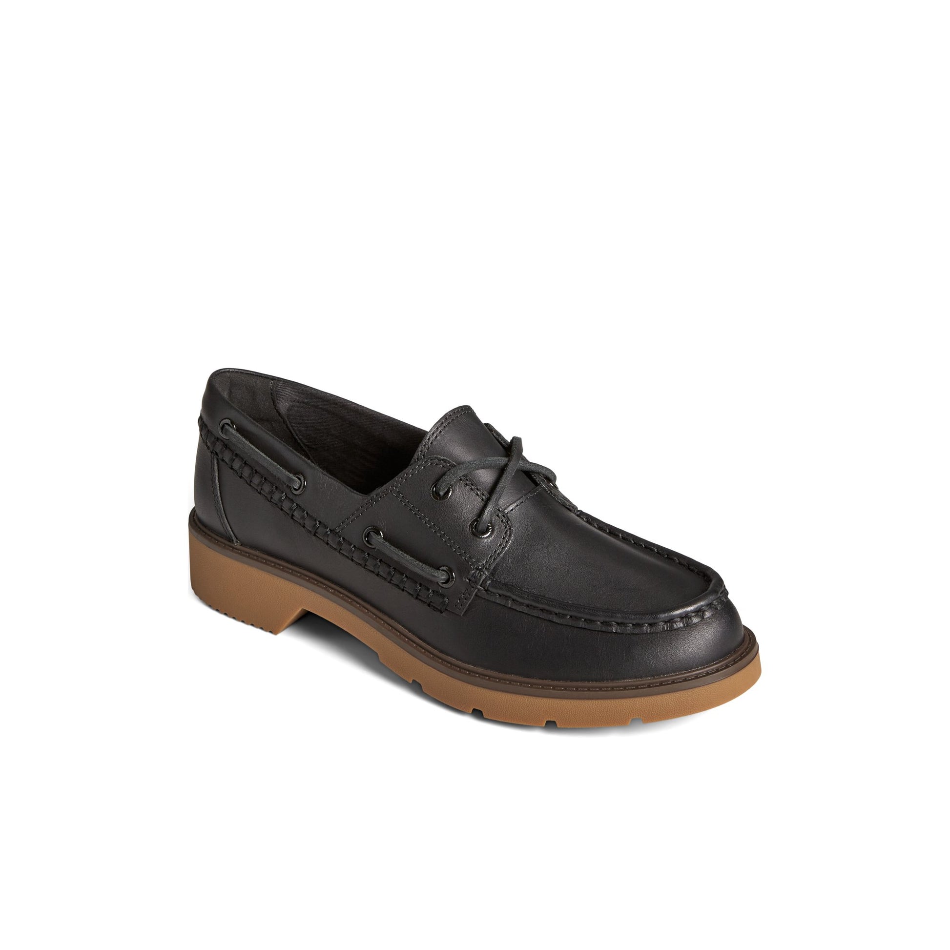 Three-quarter angle of Black Wells Boat Shoe Boat Shoes's front side