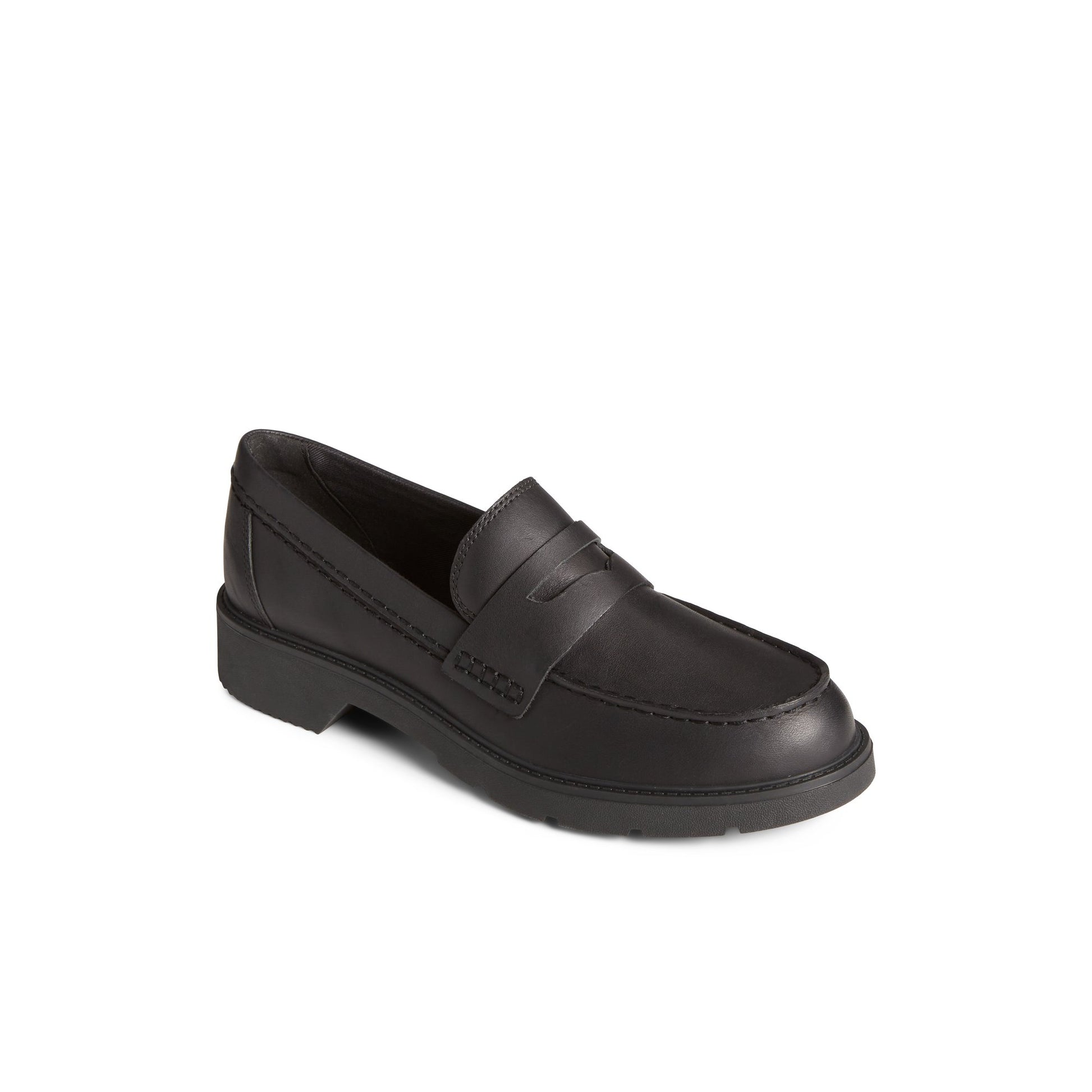 Three-quarter angle of Black Wells Loafer Boat Shoes's front side