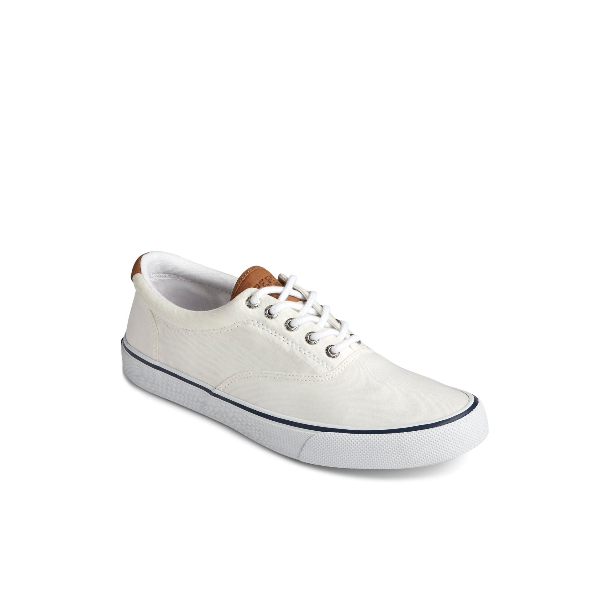 Three-quarter angle of White Striper II CVO Sneaker Vulcanized Sneaker's front side