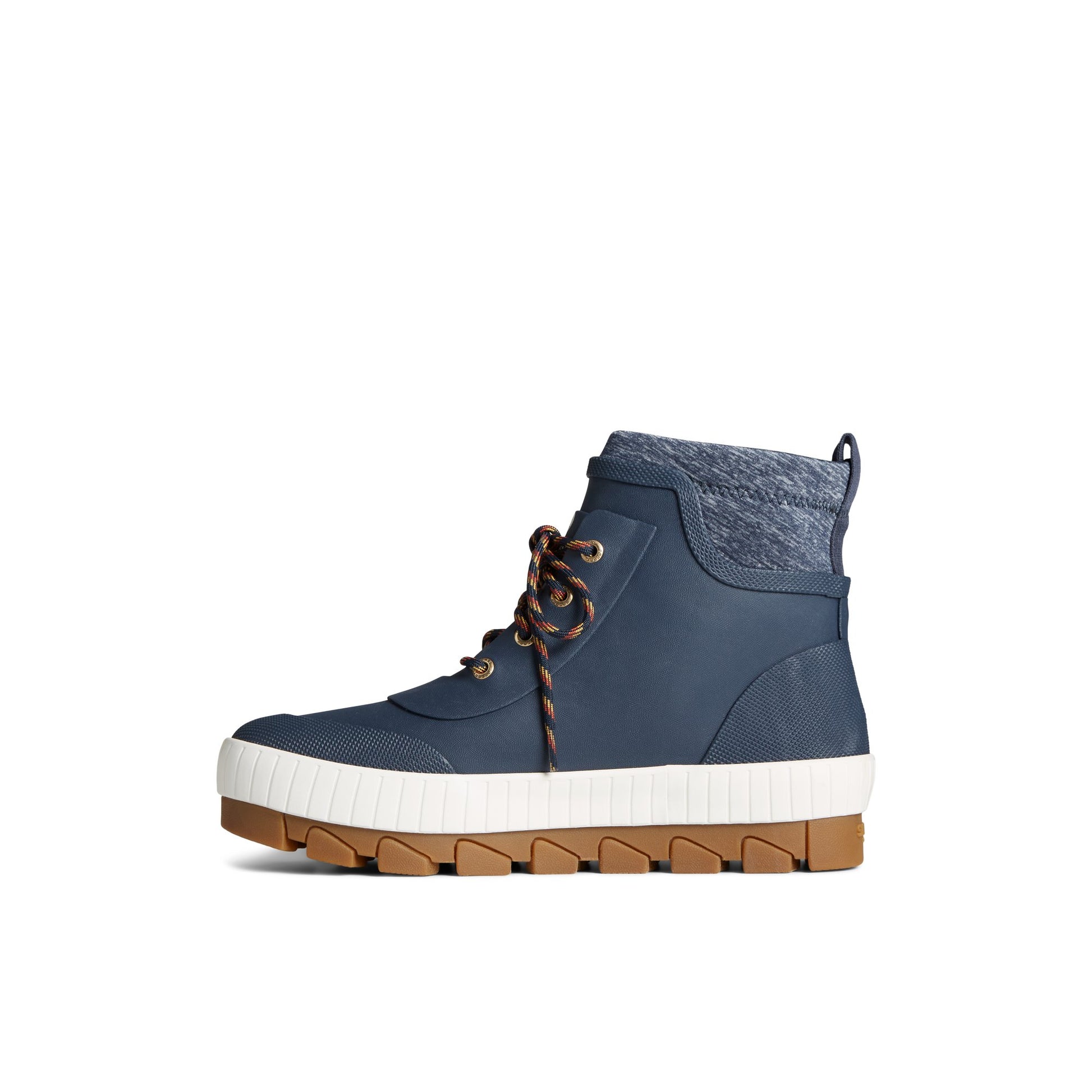 Side view of Navy Torrent Rubber Lace Up Boot Chelsea Rain Boot