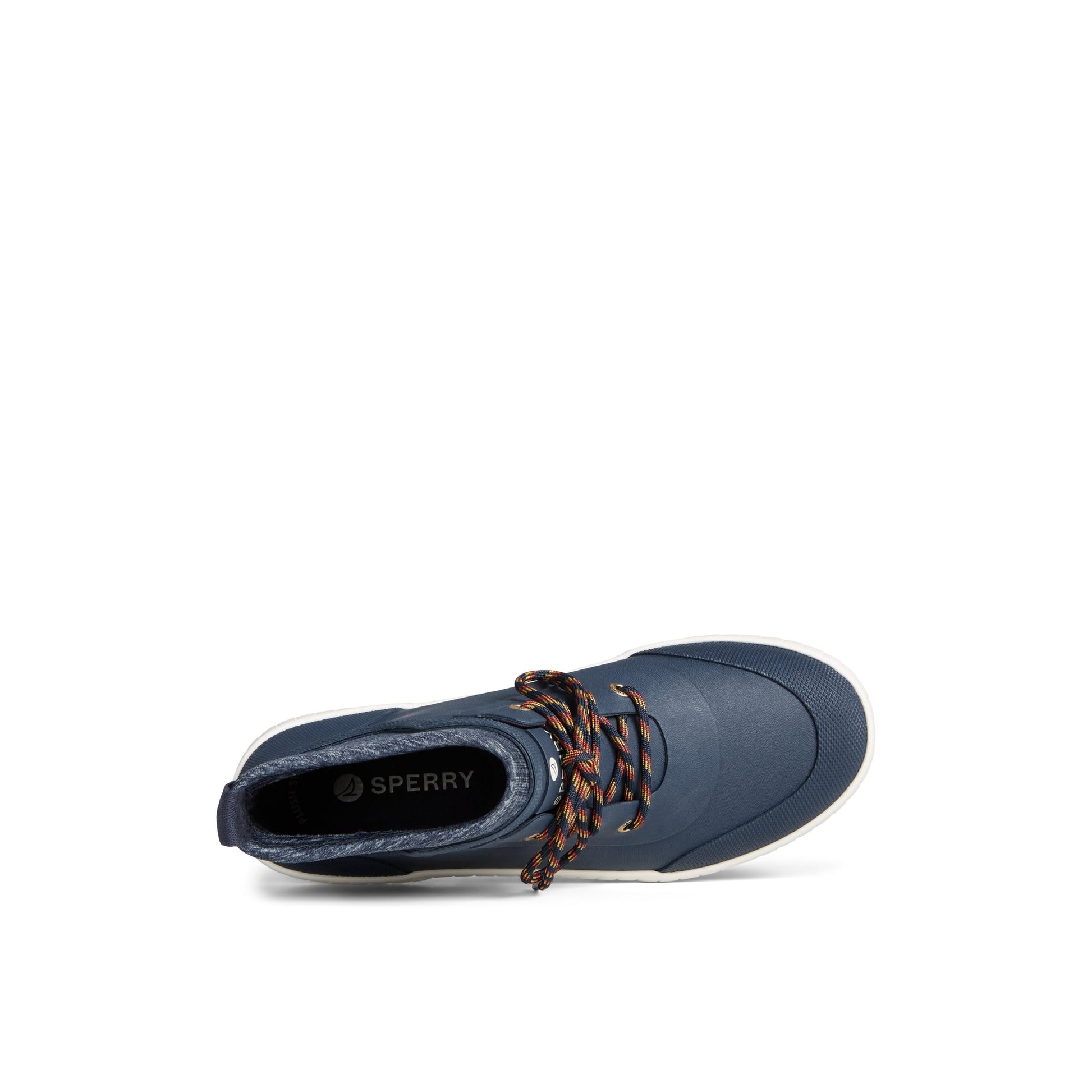 Top-down view of the Navy Torrent Rubber Lace Up Boot Chelsea Rain Boot