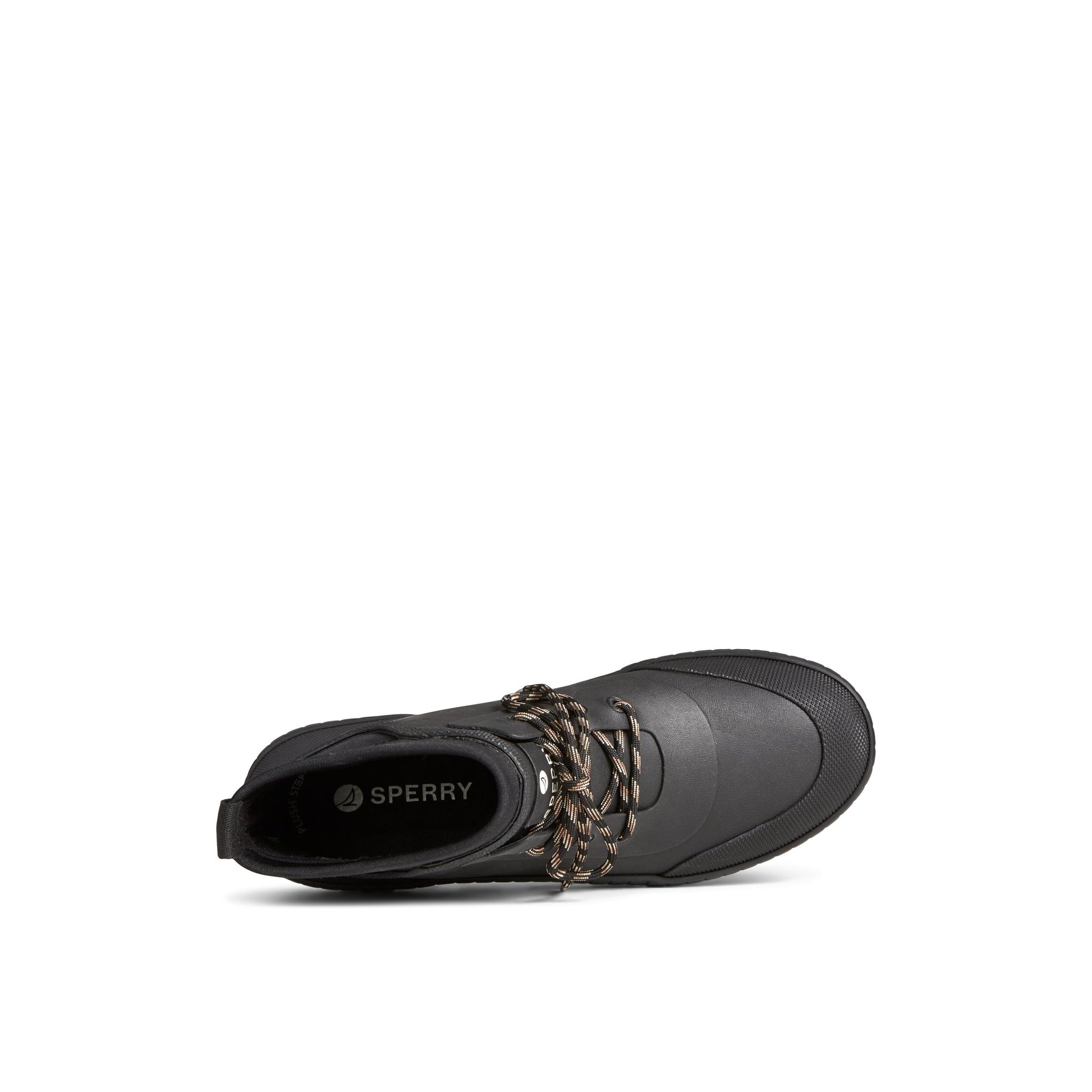 Top-down view of the Black Torrent Rubber Lace Up Boot Chelsea Rain Boot