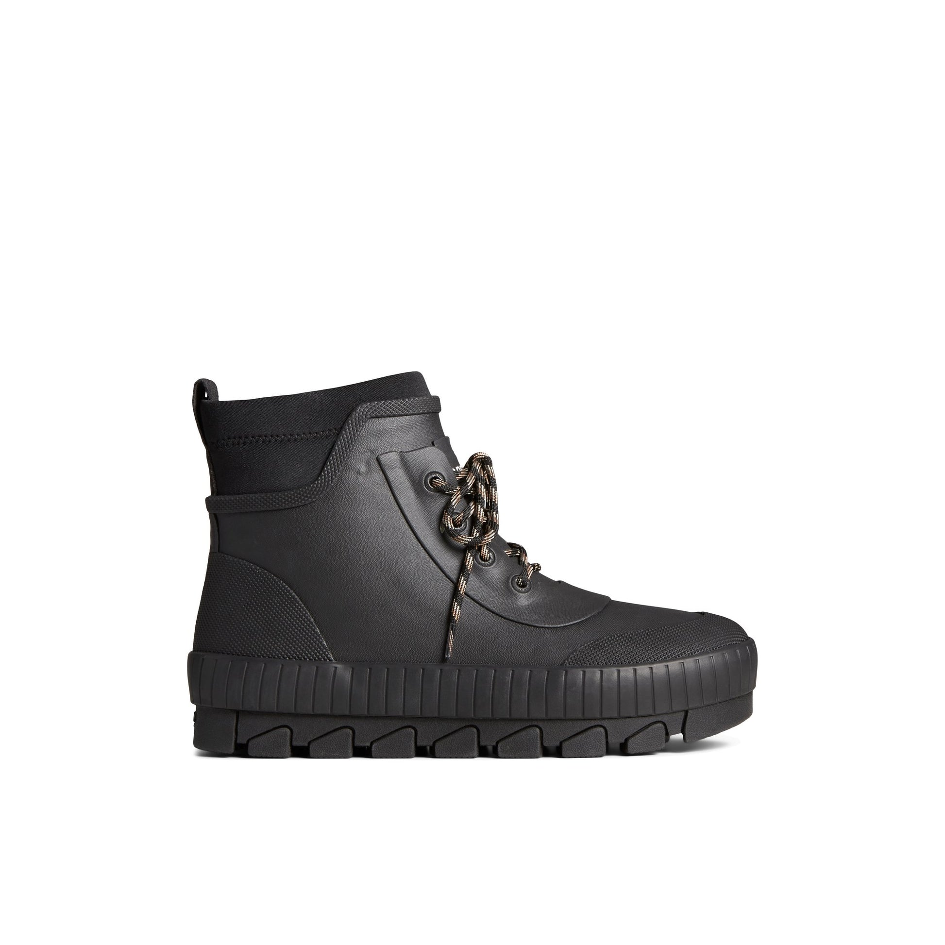 Main View of Black Torrent Rubber Lace Up Boot Chelsea Rain Boot for Womens