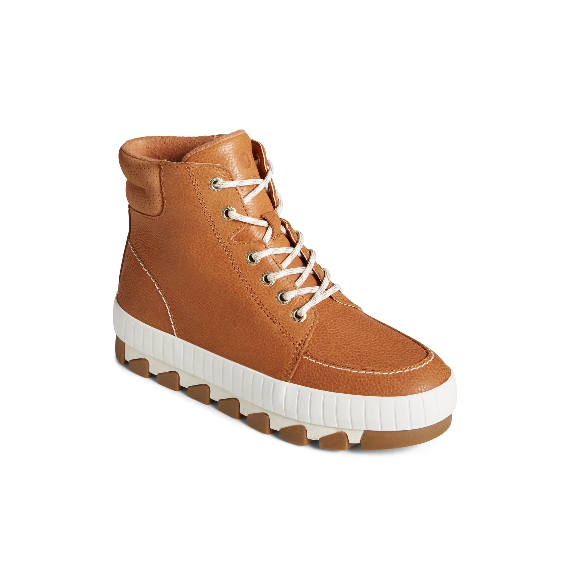 Three-quarter angle of Medium Beige Torrent Leather Lace Up Boot Fall/Winter Boots's front side