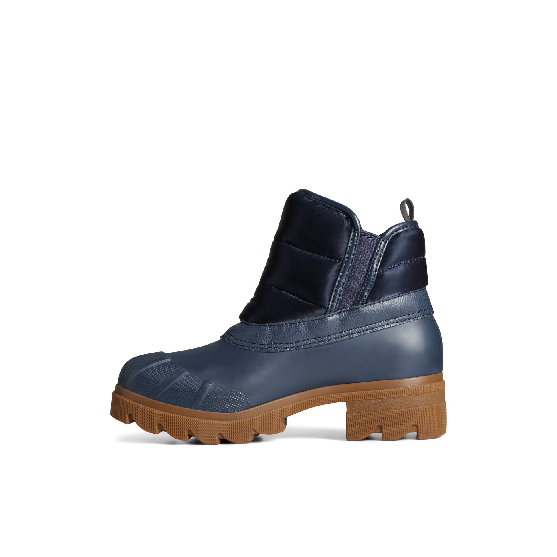 Side view of Navy Syren Ascend Zip Boot Duck Boots