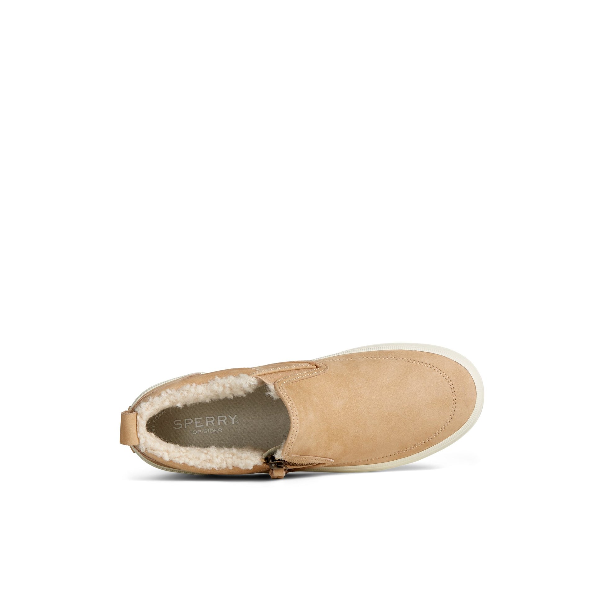 Top-down view of the Khaki Crest Side Zip Cozy Sneaker Sneaker Boots