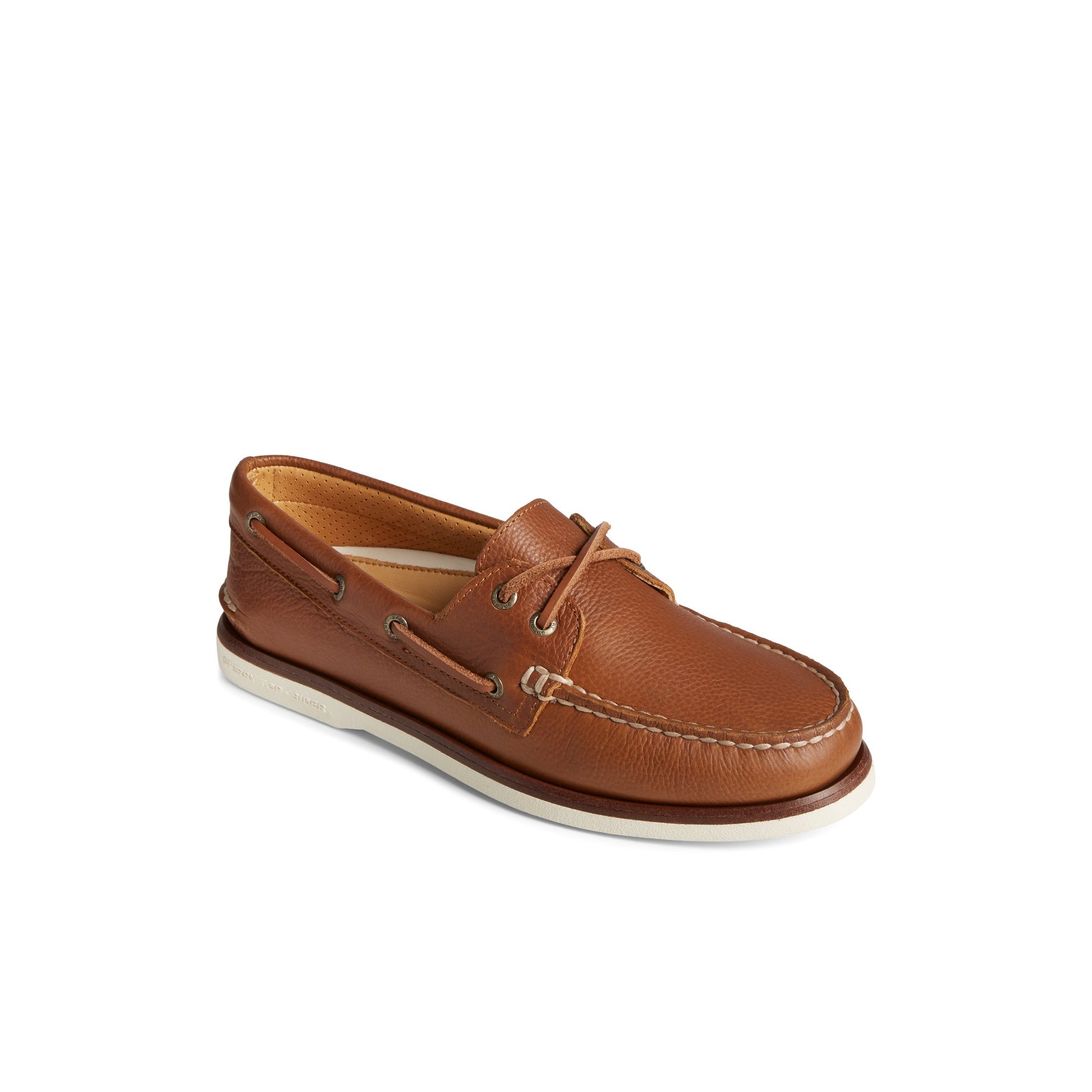 Three-quarter angle of Medium Beige Gold Cup™ Authentic Original™ Tumbled Boat Shoe Boat Shoes's front side