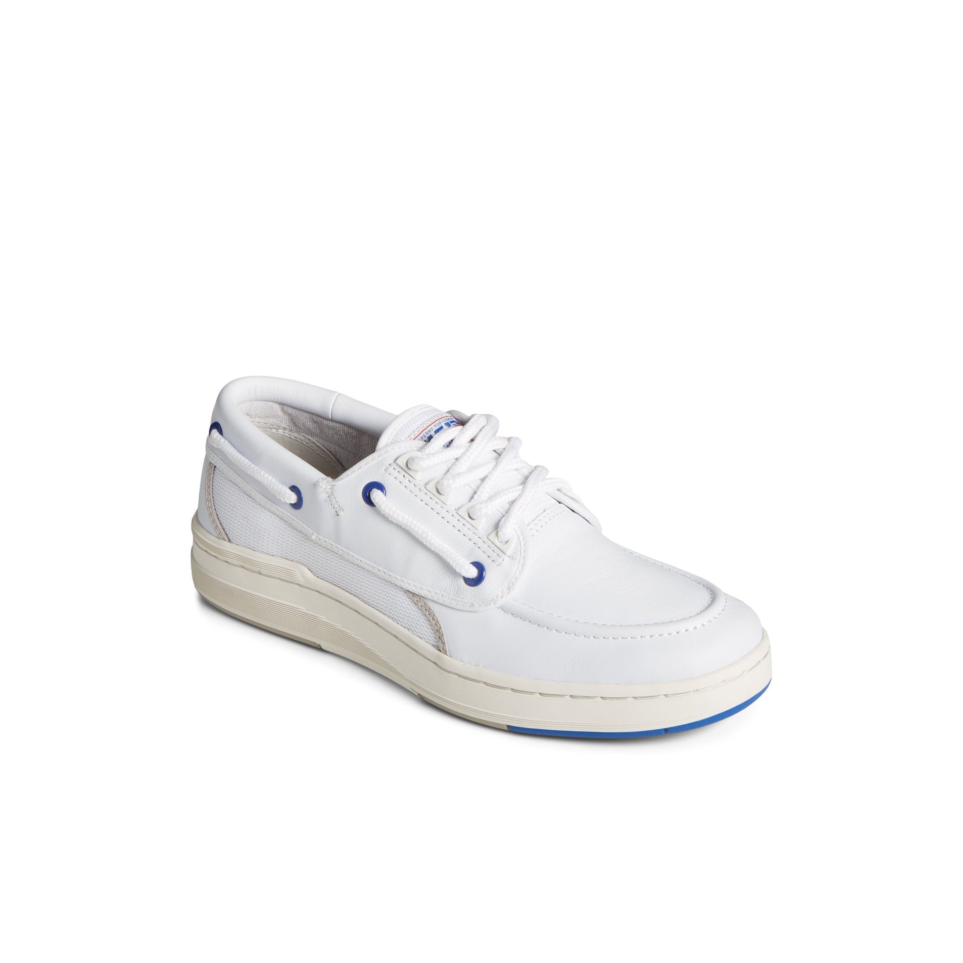 Three-quarter angle of White US12 Boat Shoe Vulcanized Boat Shoe Sneaker's front side