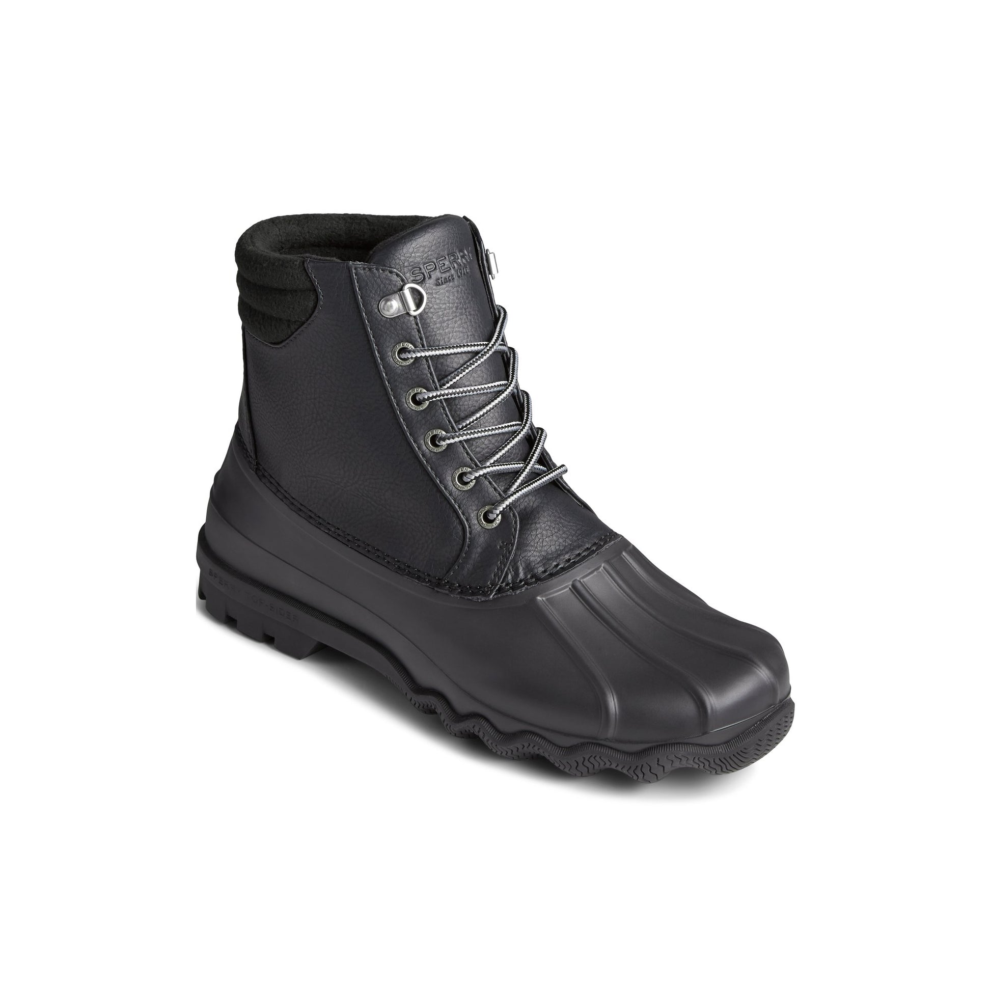 Three-quarter angle of Black Avenue Synthetic Duck Boot Duck Boots's front side