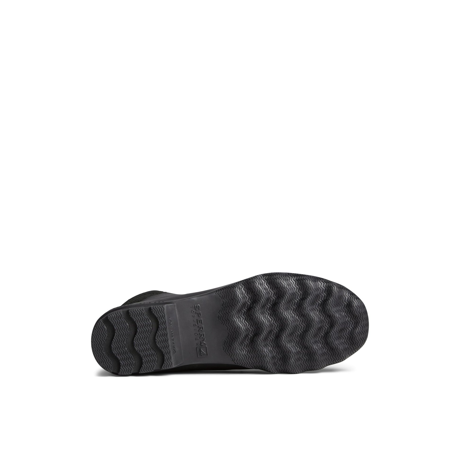 View of Black Avenue Synthetic Duck Boot Duck Boots's sole