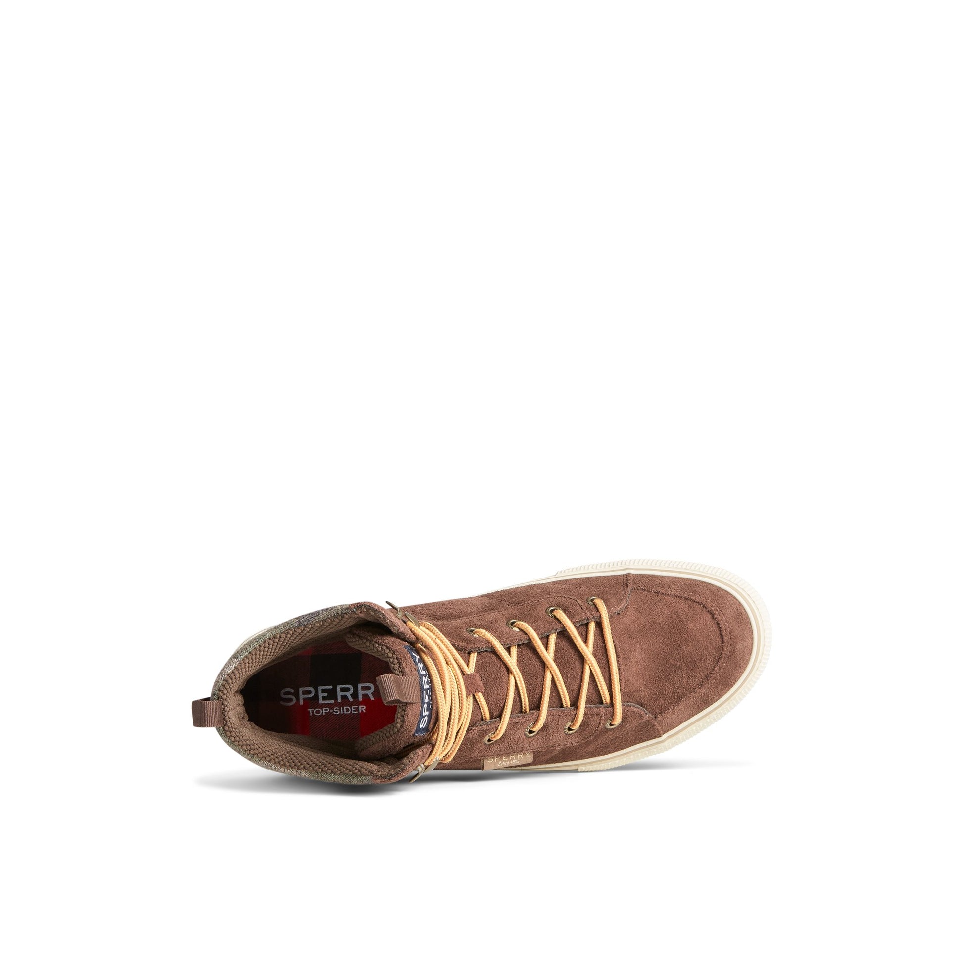 Top-down view of the Brown Striper Storm Hiker Waterproof Sneaker Boot High Top Sneakers