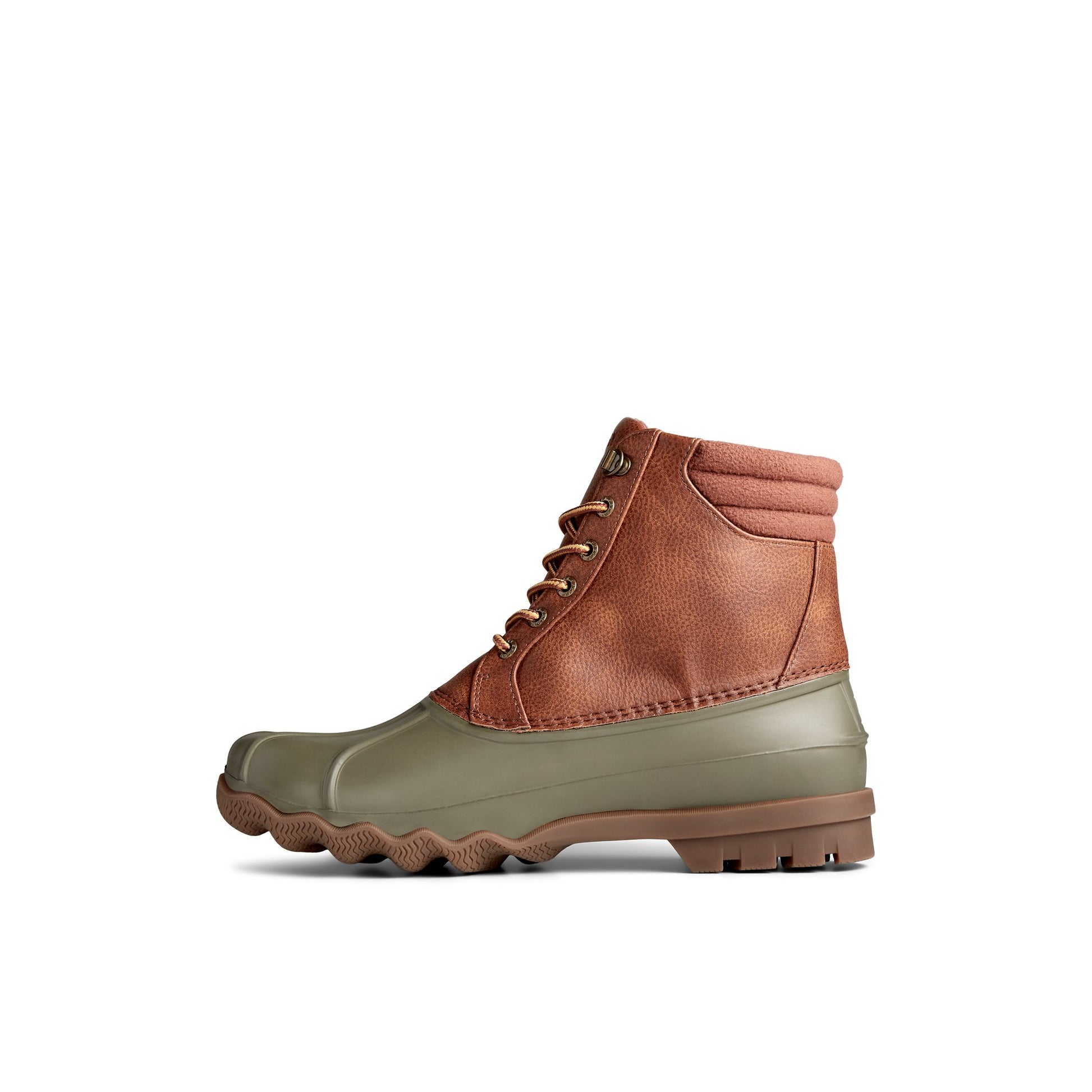 Side view of Medium Beige Avenue Synthetic Duck Boot Duck Boots