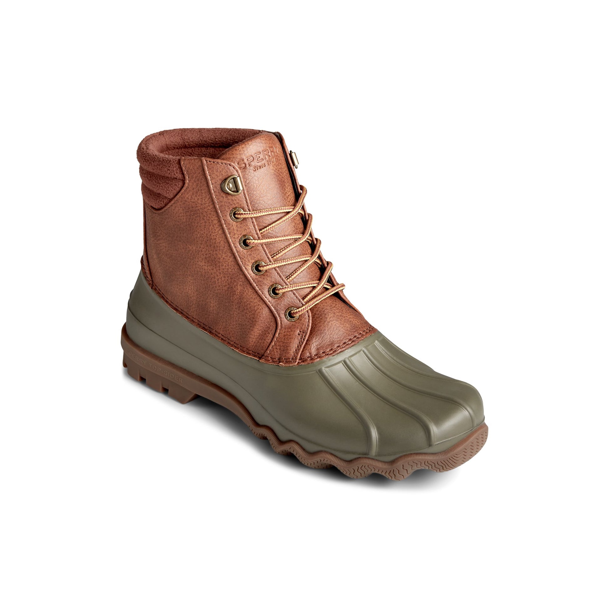 Three-quarter angle of Medium Beige Avenue Synthetic Duck Boot Duck Boots's front side