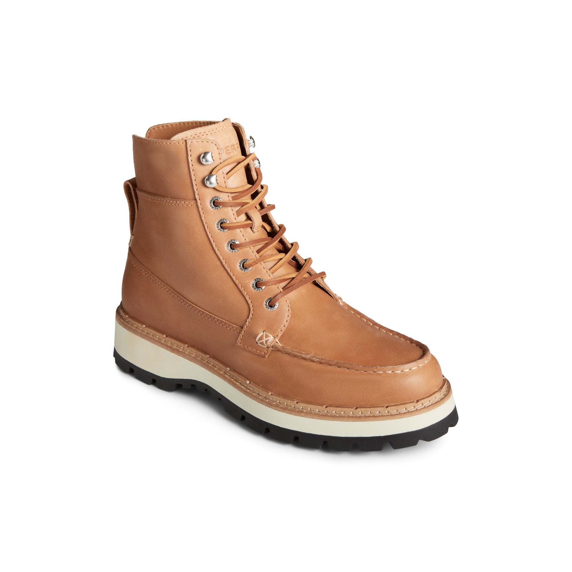 Three-quarter angle of Medium Beige Mountain-Sider Utility Boot Hiker Boots's front side