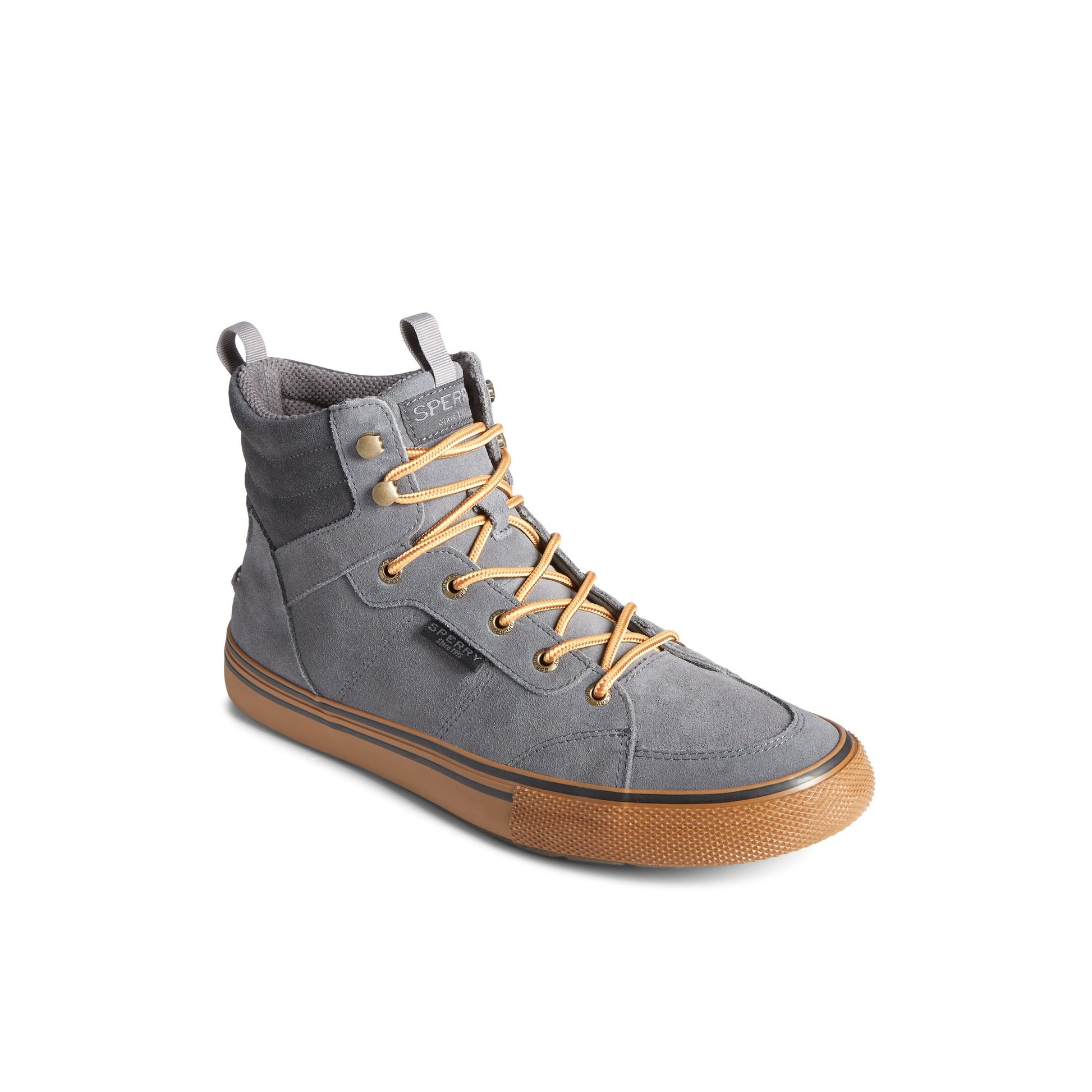 Three-quarter angle of Grey Striper Storm Hiker Waterproof Sneaker Boot High Top Sneakers's front side