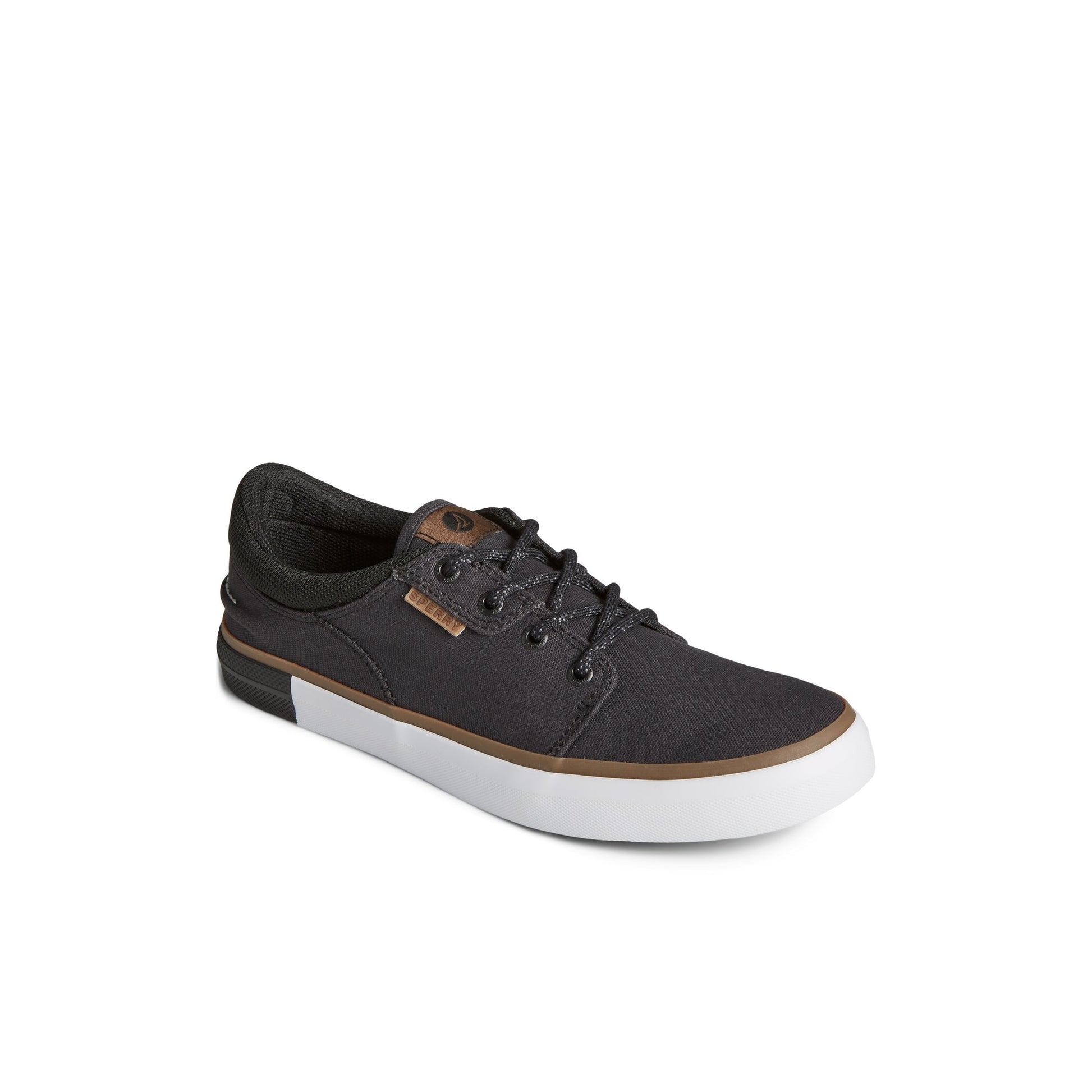 Three-quarter angle of Black Crossjack Sneaker Vulcanized Sneaker's front side