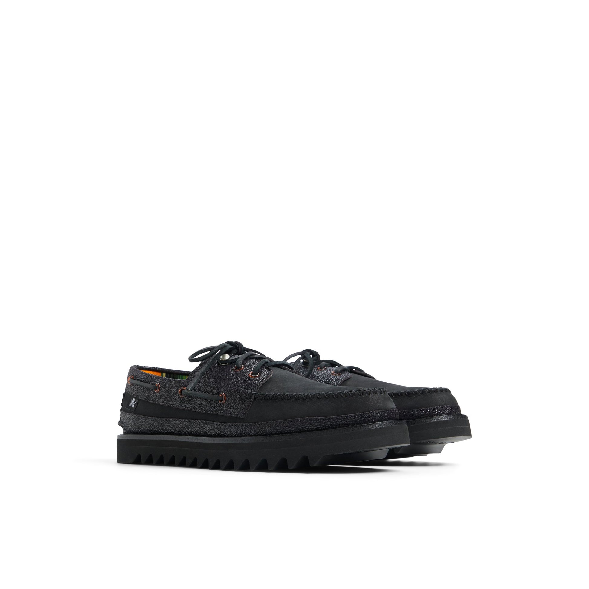 Side view of Black Sperry by Fresh Rags Gulfstar A/O 2-Eye Boat Shoes