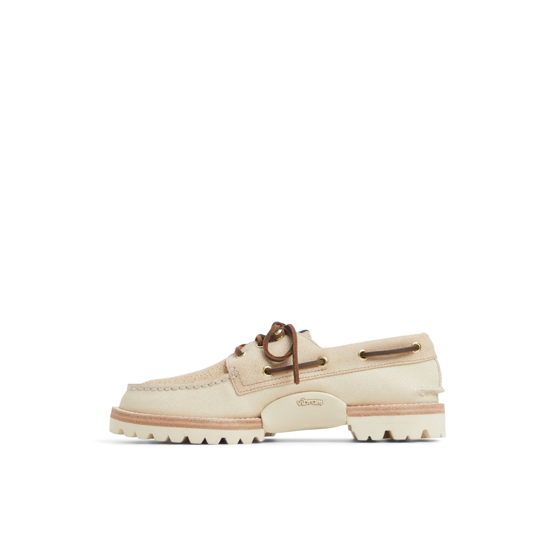 Three-quarter angle of Medium Beige Sperry by Fresh Rags Harbor Ray A/O 2-Eye Boat Shoes's back side