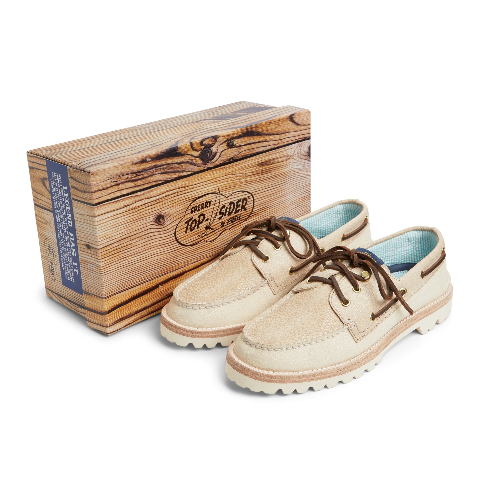 View of Medium Beige Sperry by Fresh Rags Harbor Ray A/O 2-Eye Boat Shoes's sole