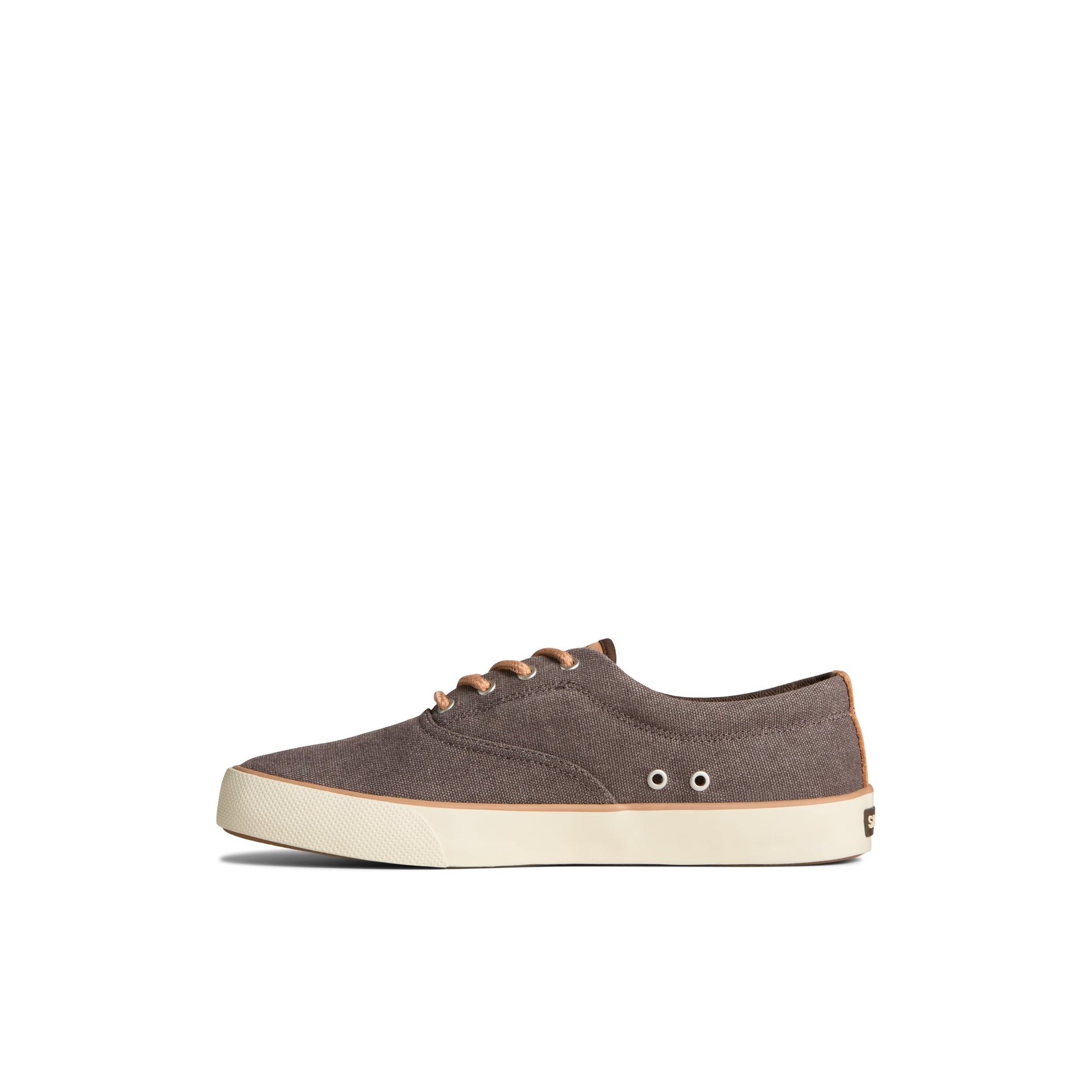 Side view of Brown Striper II Washed Canvas CVO Sneaker Vulcanized Sneaker