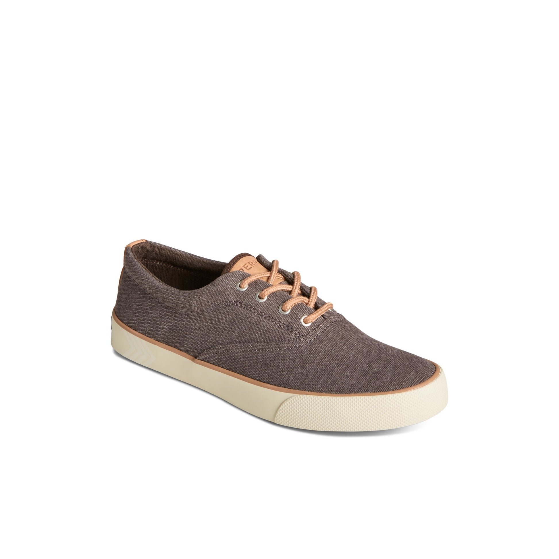 Three-quarter angle of Brown Striper II Washed Canvas CVO Sneaker Vulcanized Sneaker's front side
