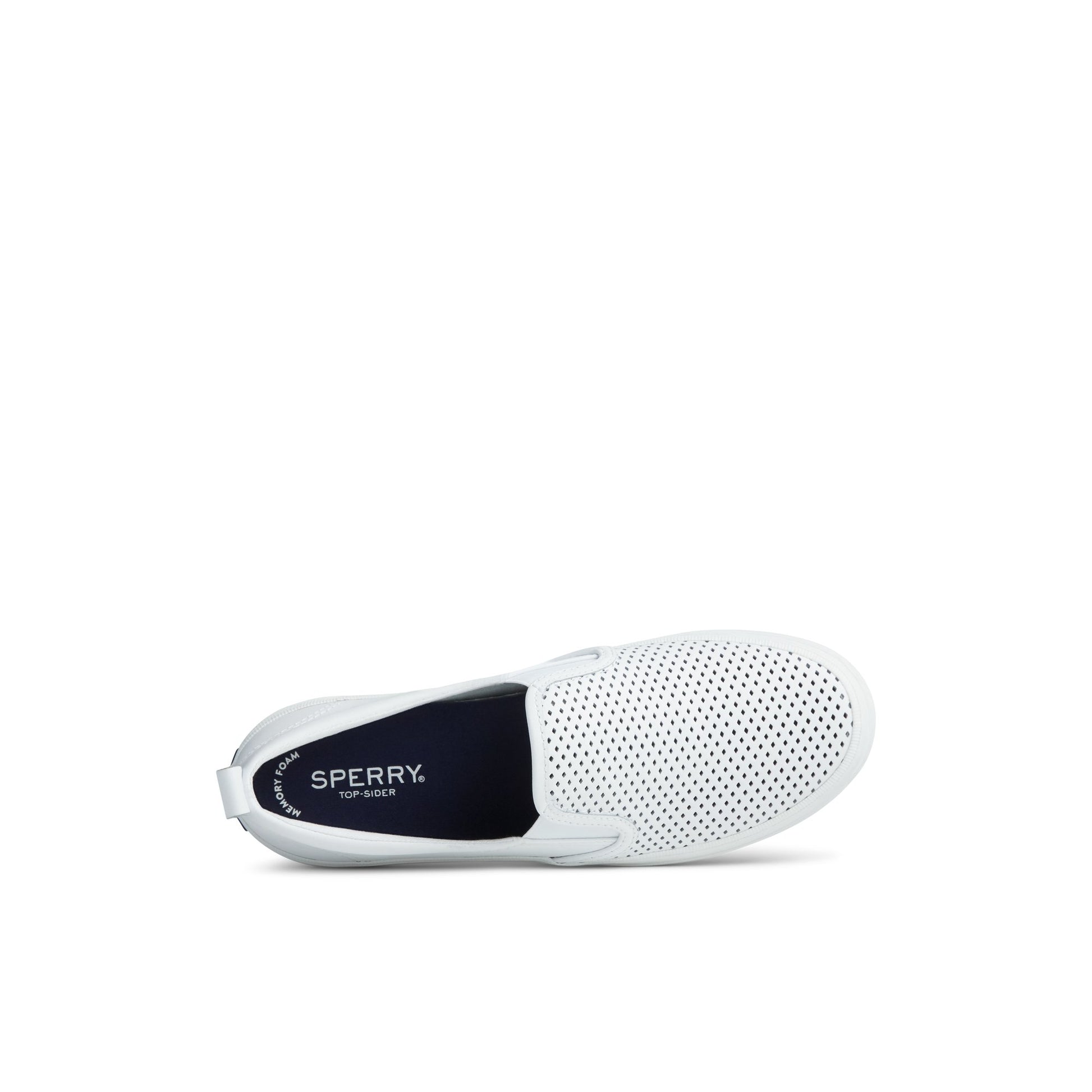 Top-down view of the White Crest Twin Gore Perforated Slip On Sneaker Vulcanized Sneaker