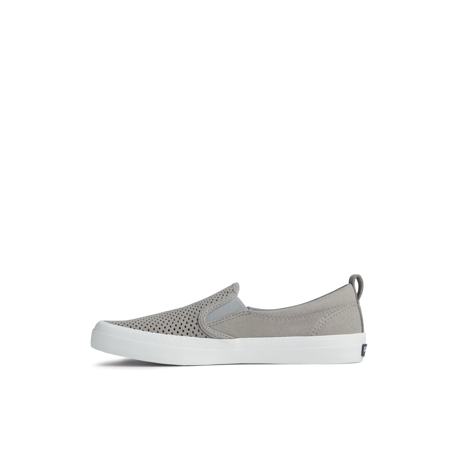 Side view of Grey Crest Twin Gore Perforated Slip On Sneaker Vulcanized Sneaker