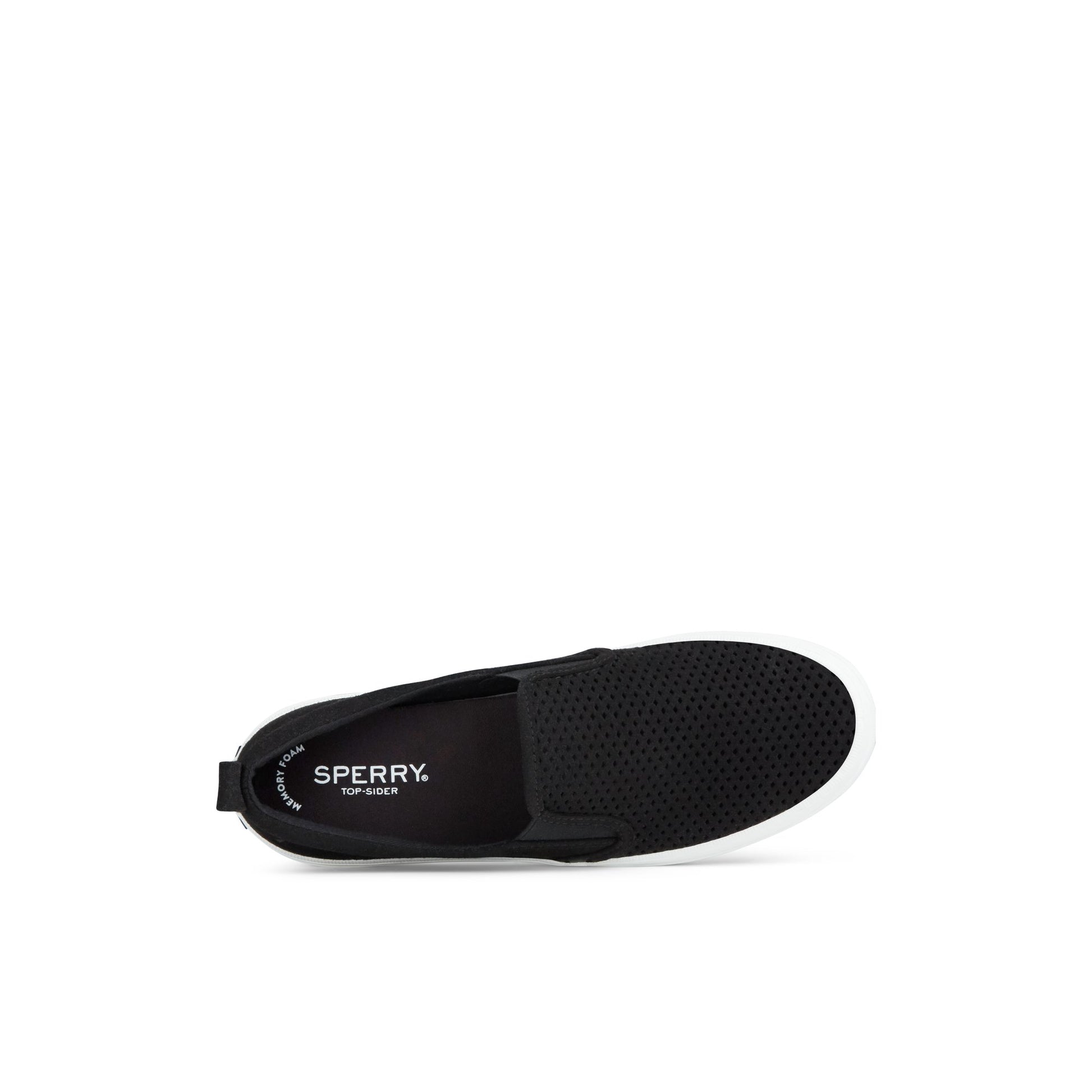 Top-down view of the Black Crest Twin Gore Perforated Slip On Sneaker Vulcanized Sneaker