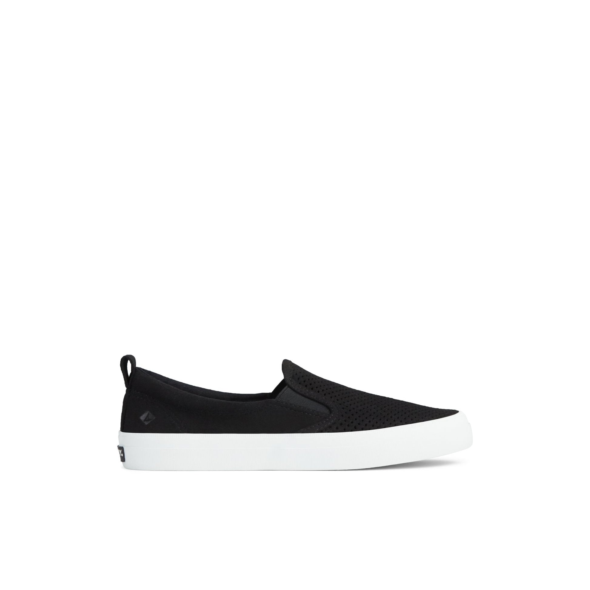Main View of Black Crest Twin Gore Perforated Slip On Sneaker Vulcanized Sneaker for Womens