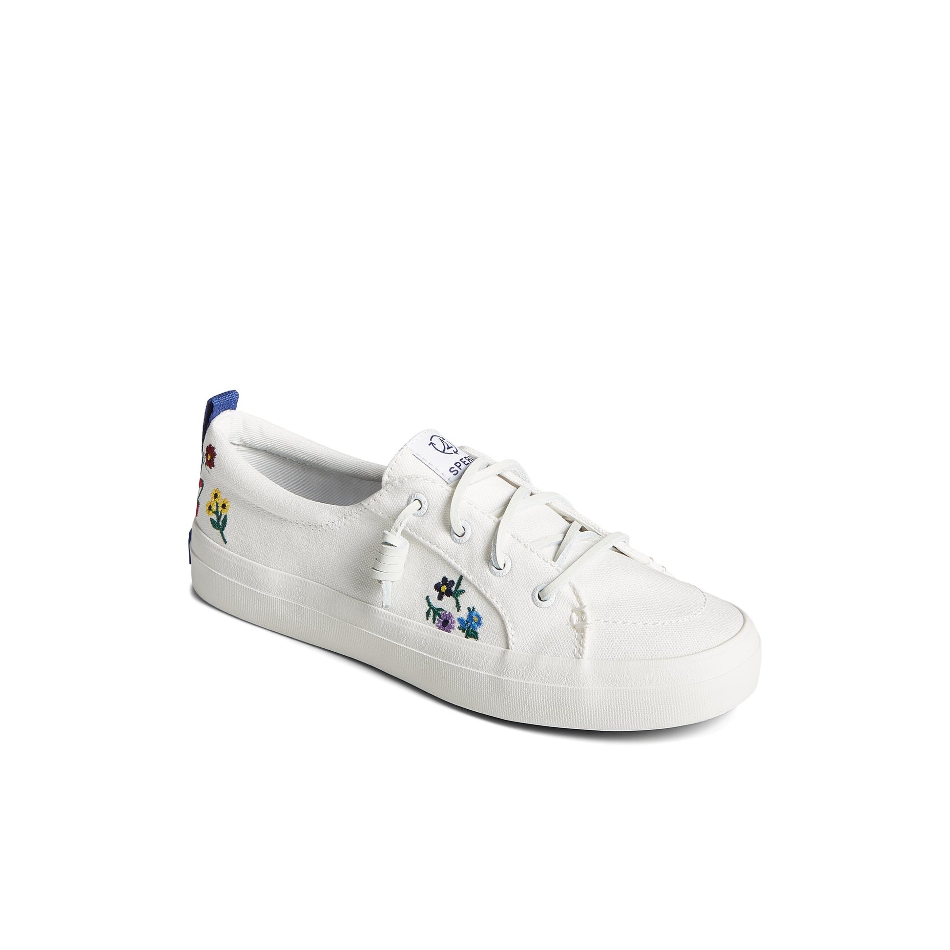 Three-quarter angle of White Crest Vibe Floral Sneaker Vulcanized Sneaker's front side