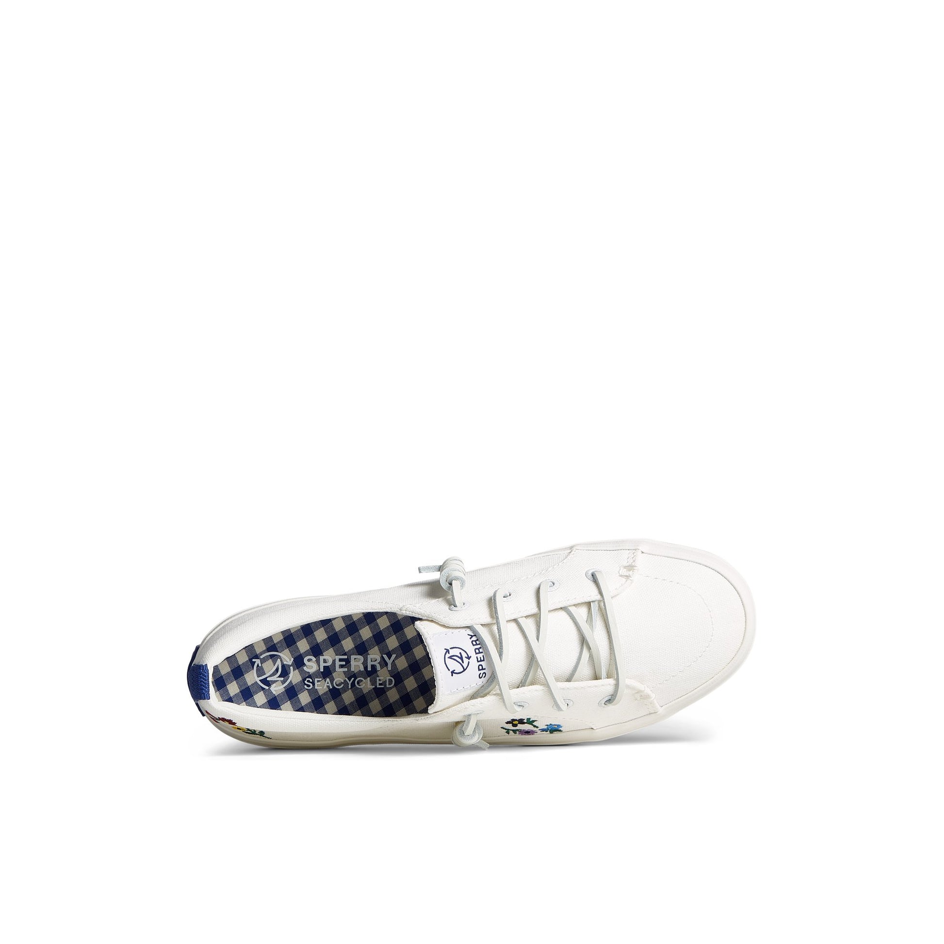 Top-down view of the White Crest Vibe Floral Sneaker Vulcanized Sneaker